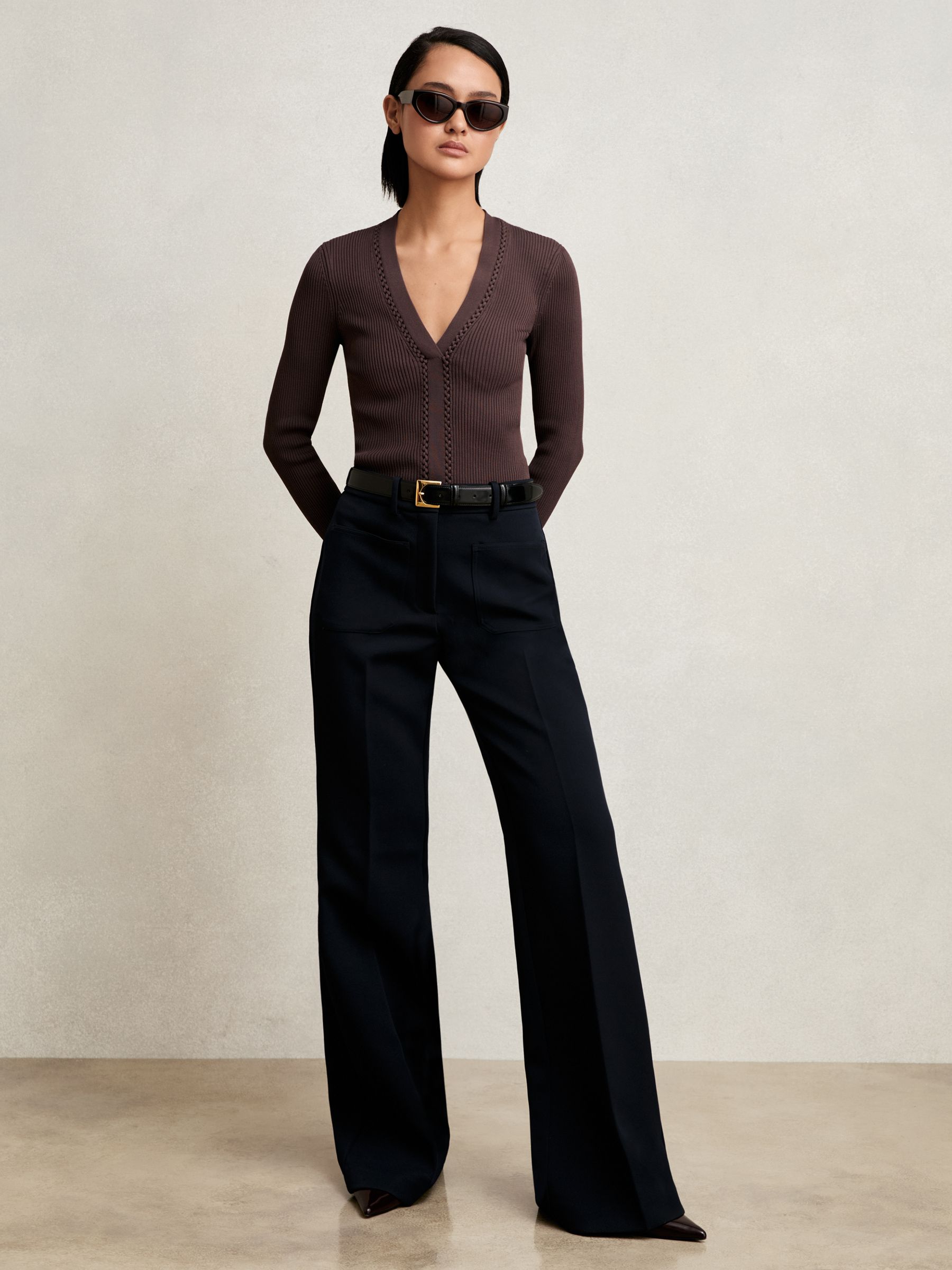 Craft-Stitch Rib-Knit Top in Mocha Brown - image 4