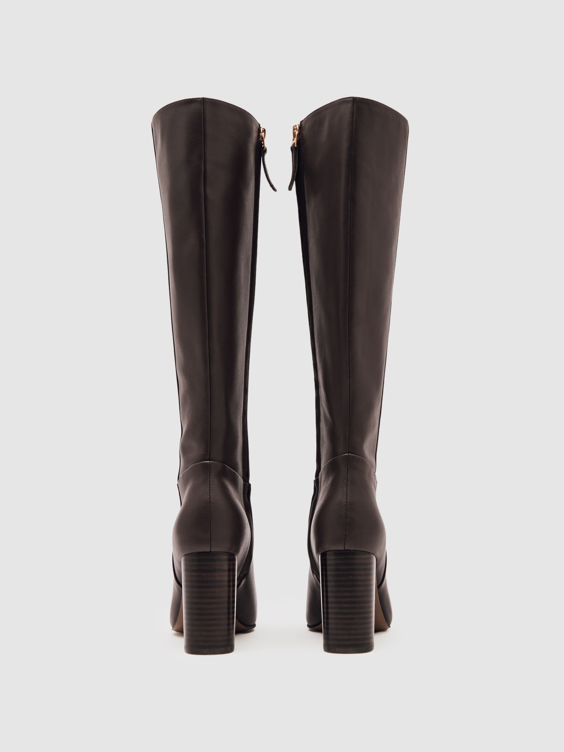 Leather Block-Heel Knee-High Boots in Burgundy - image 2