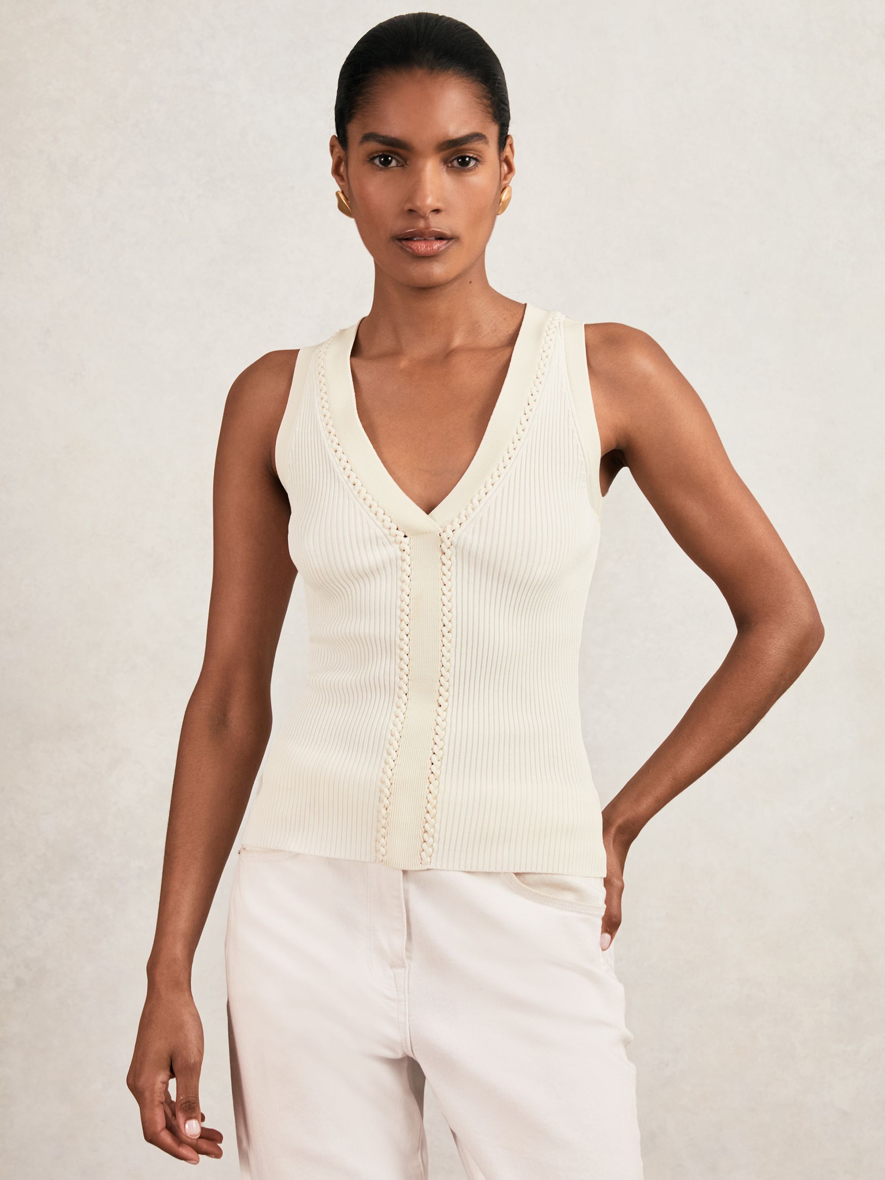 Craft-Stitch Rib-Knit Vest in Ivory/Ecru - Image 1 of 5 Craft-Stitch Rib-Knit Vest in Ivory/Ecru - Image 1 of 5