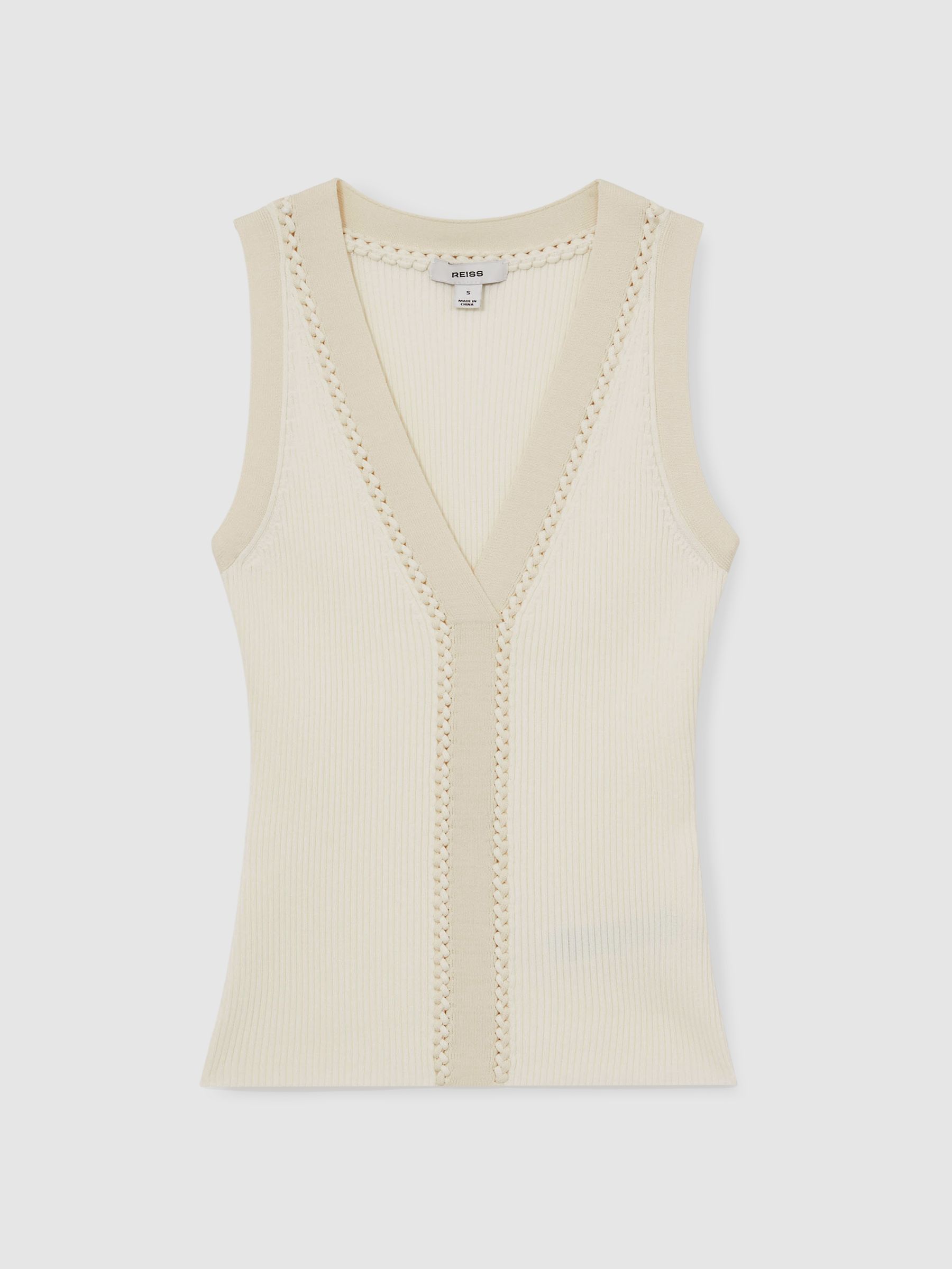 Craft-Stitch Rib-Knit Vest in Ivory/Ecru - Image 2 of 5
