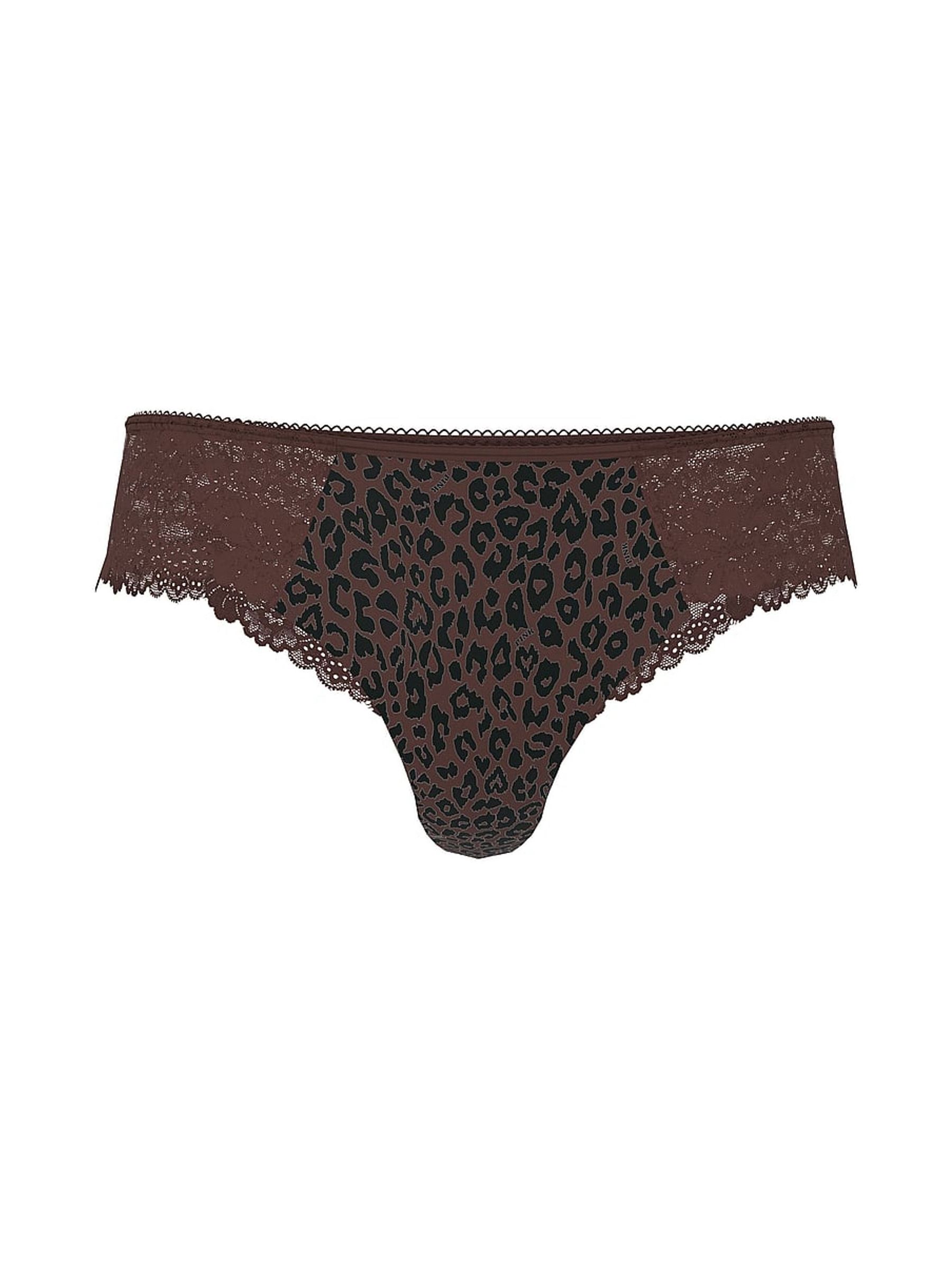 Leopard Brown Thong No Show Lace Trim Knickers - Image 3 of 3