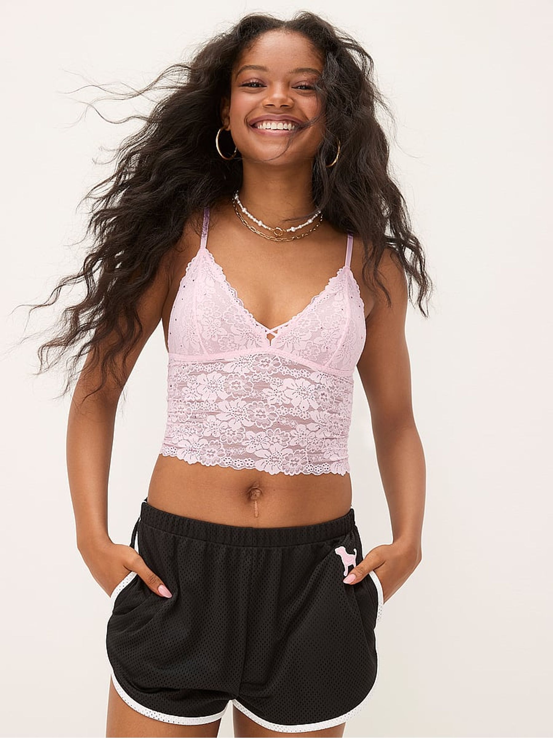 Pink Tulip Bralette Diamonte Lace Bra Top - Image 3 of 5