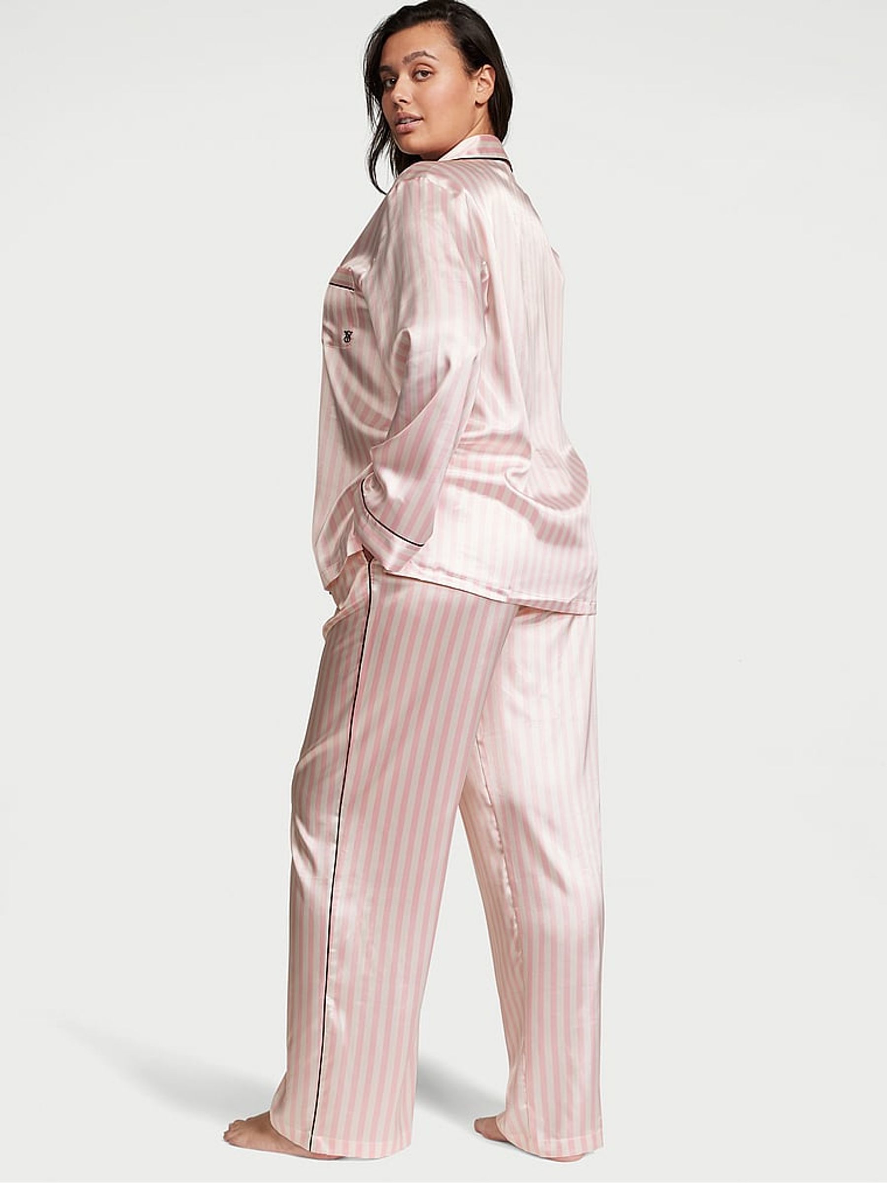 Pink Iconic Stripe Satin Long Pyjamas Set - Image 2 of 4
