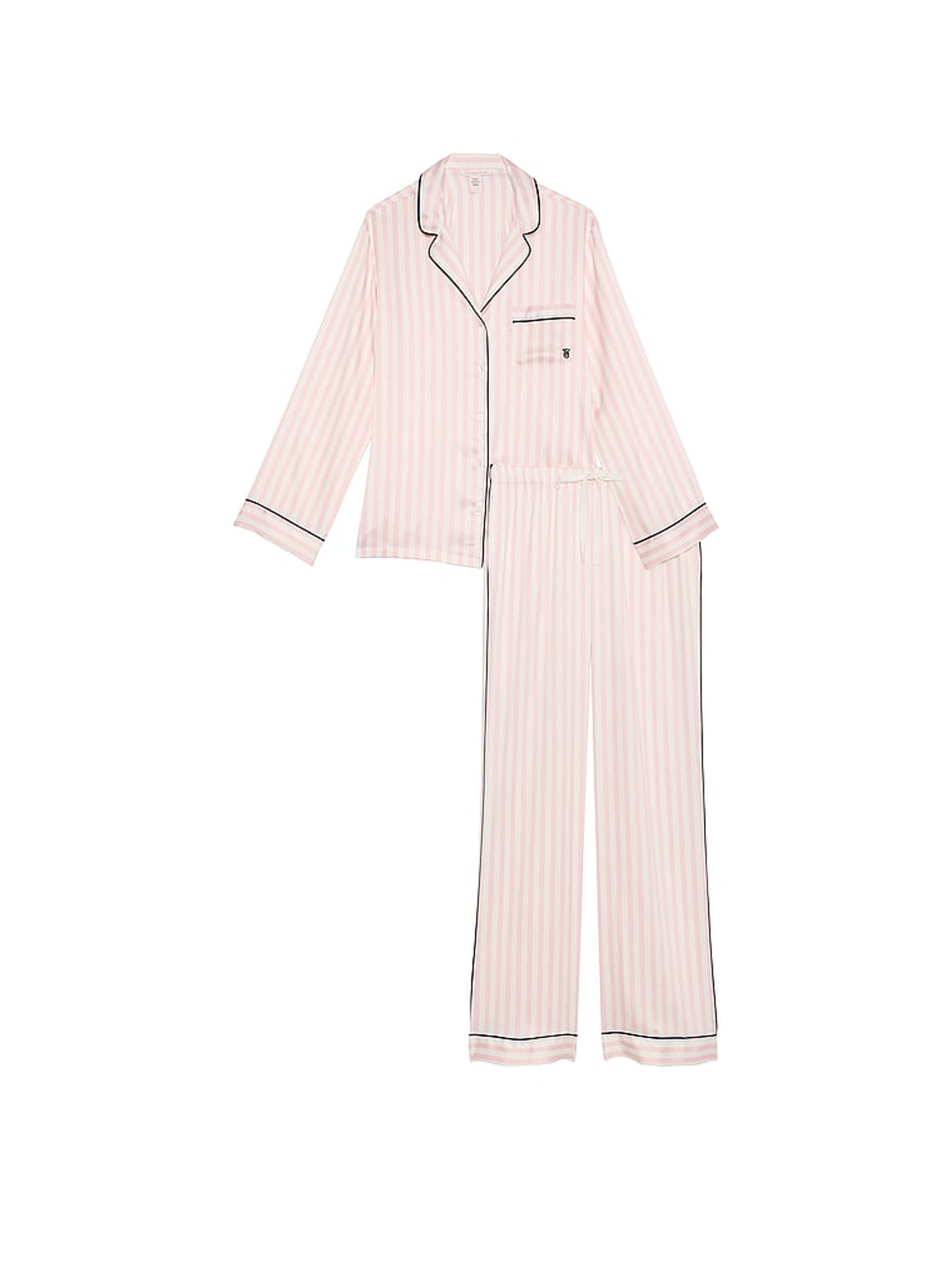 Pink Iconic Stripe Satin Long Pyjamas Set - Image 3 of 4