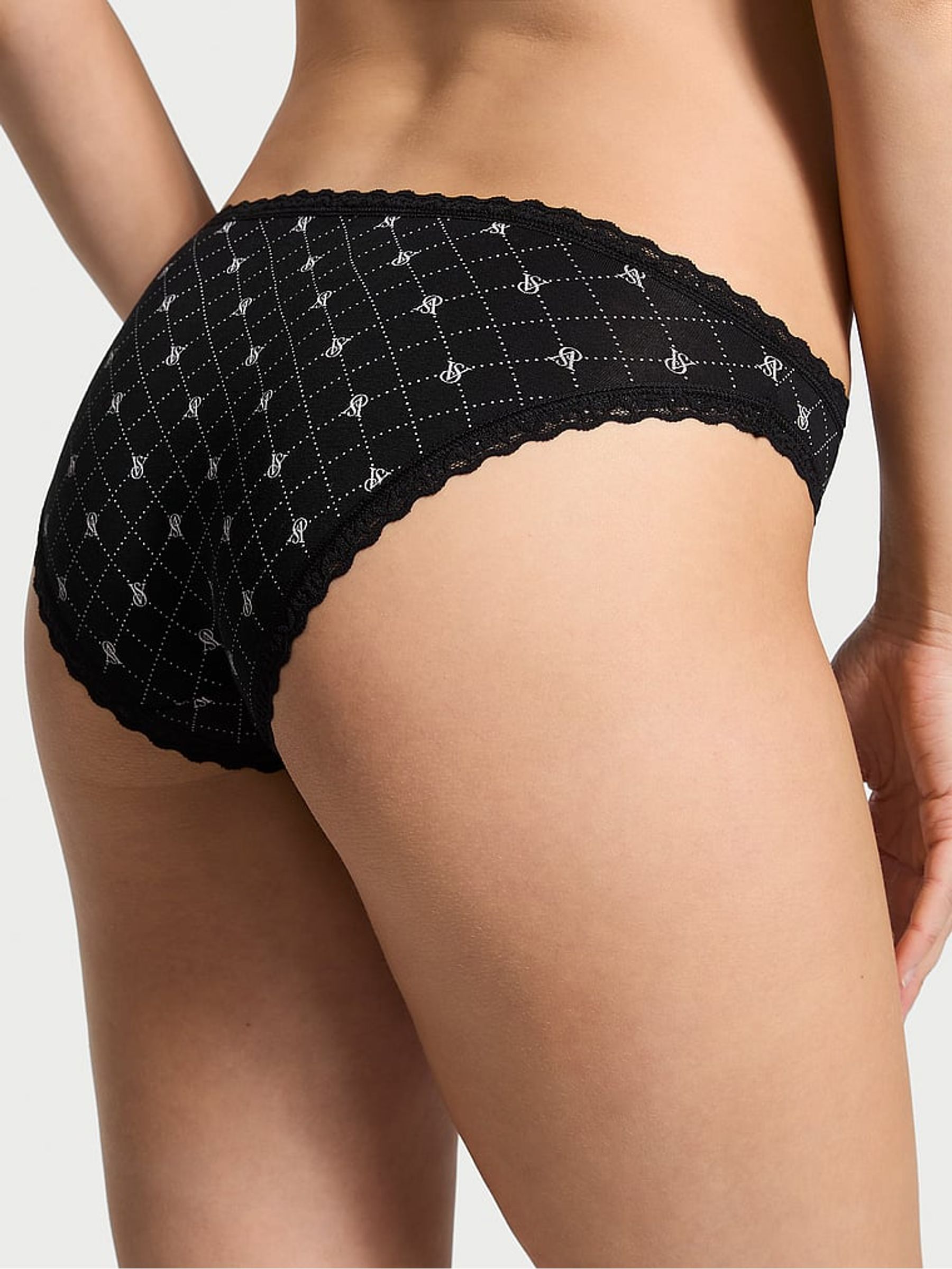 Black Logo Diamond Bikini Lace Trim Knickers - Image 2 of 2