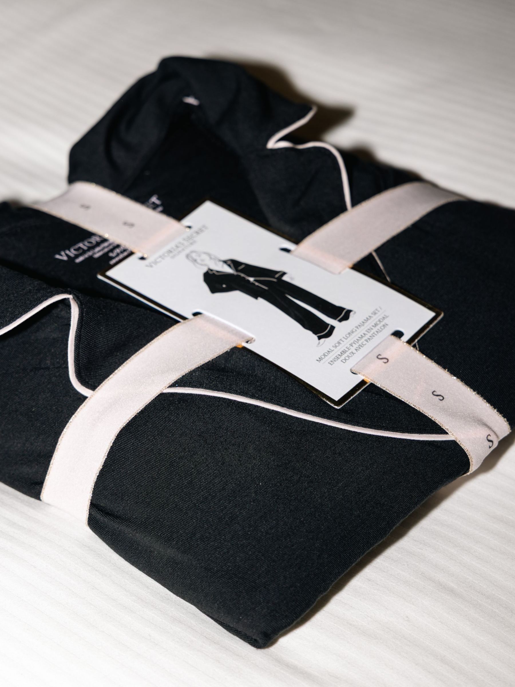 Black with Angel Pink Piping Modal Long Pyjamas Set - Image 4 of 4