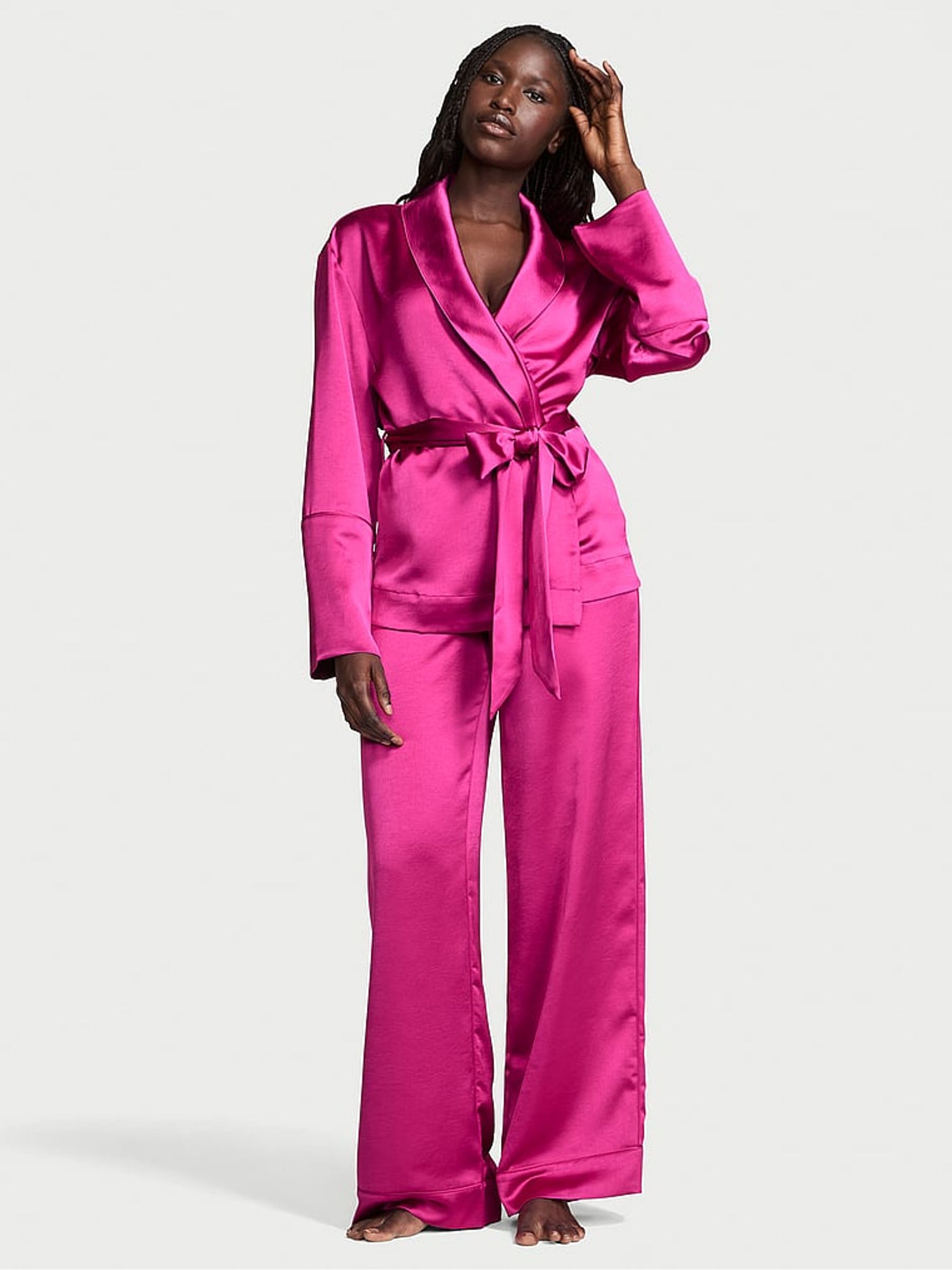 Black Luxe Satin Wrap and Trouser Set - Image 1 of 2