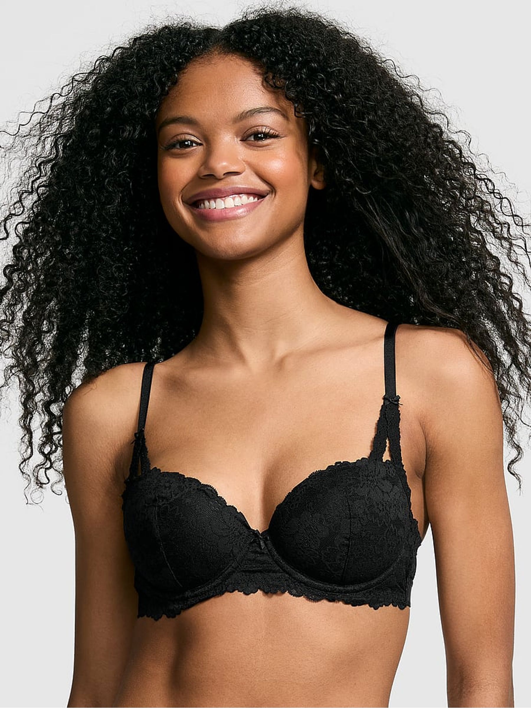 Black Lace Push Up Balcony Bra - Image 1 of 3