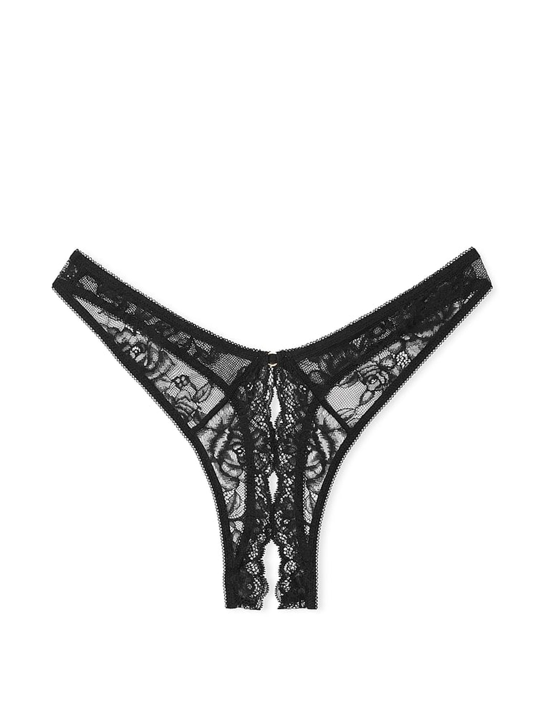 Black Rose Lace Crotchless Knickers - Image 1 of 2