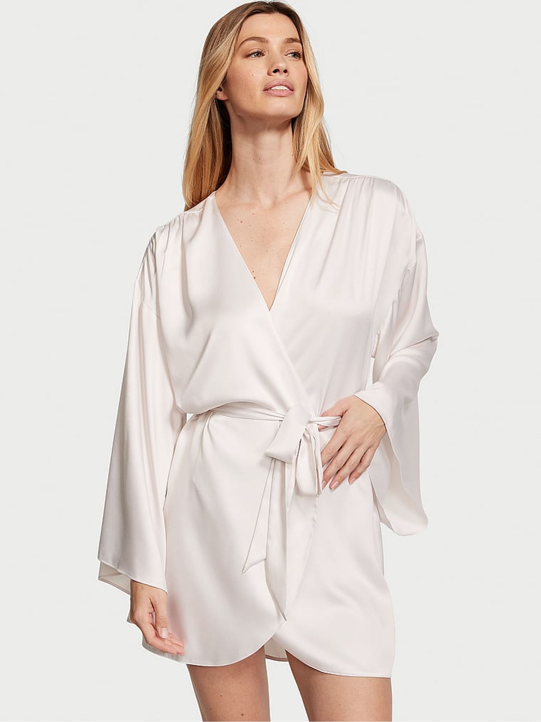 White Satin Short Robe - Image 1 of 4