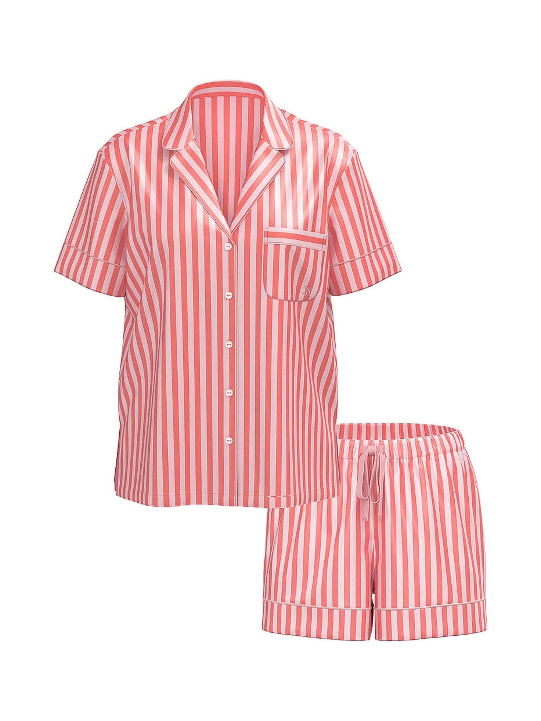 Wild Orange & Pink Stripes Satin Short Pyjamas Set - Image 3 of 3