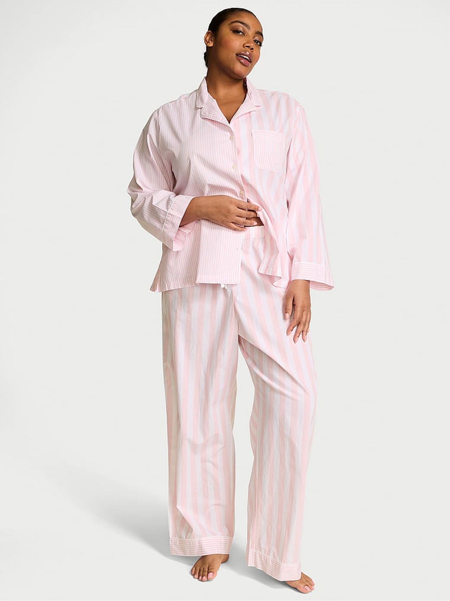 Pretty Blossom Pink Stripe Cotton Long Pyjamas Set Victoria's