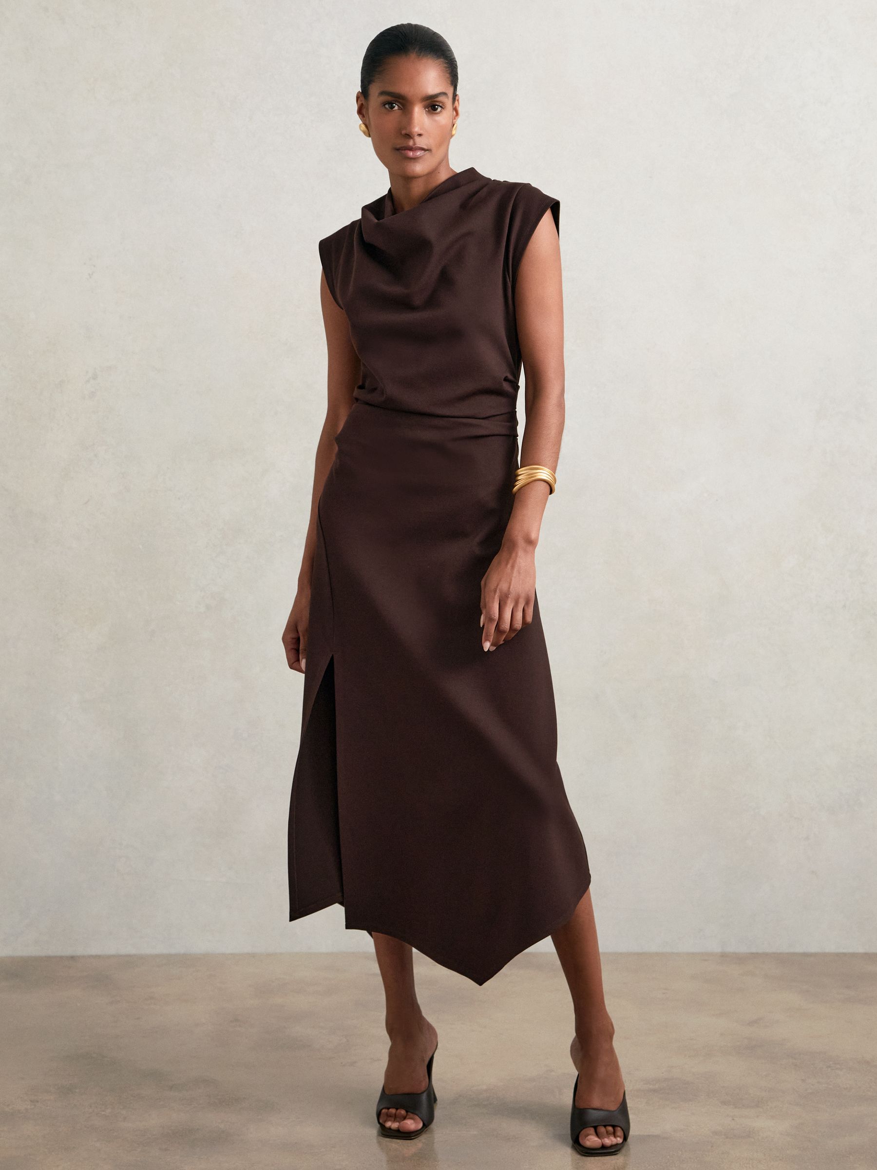Reiss Tweed Pleated Mini Skirt in Brown - REISS