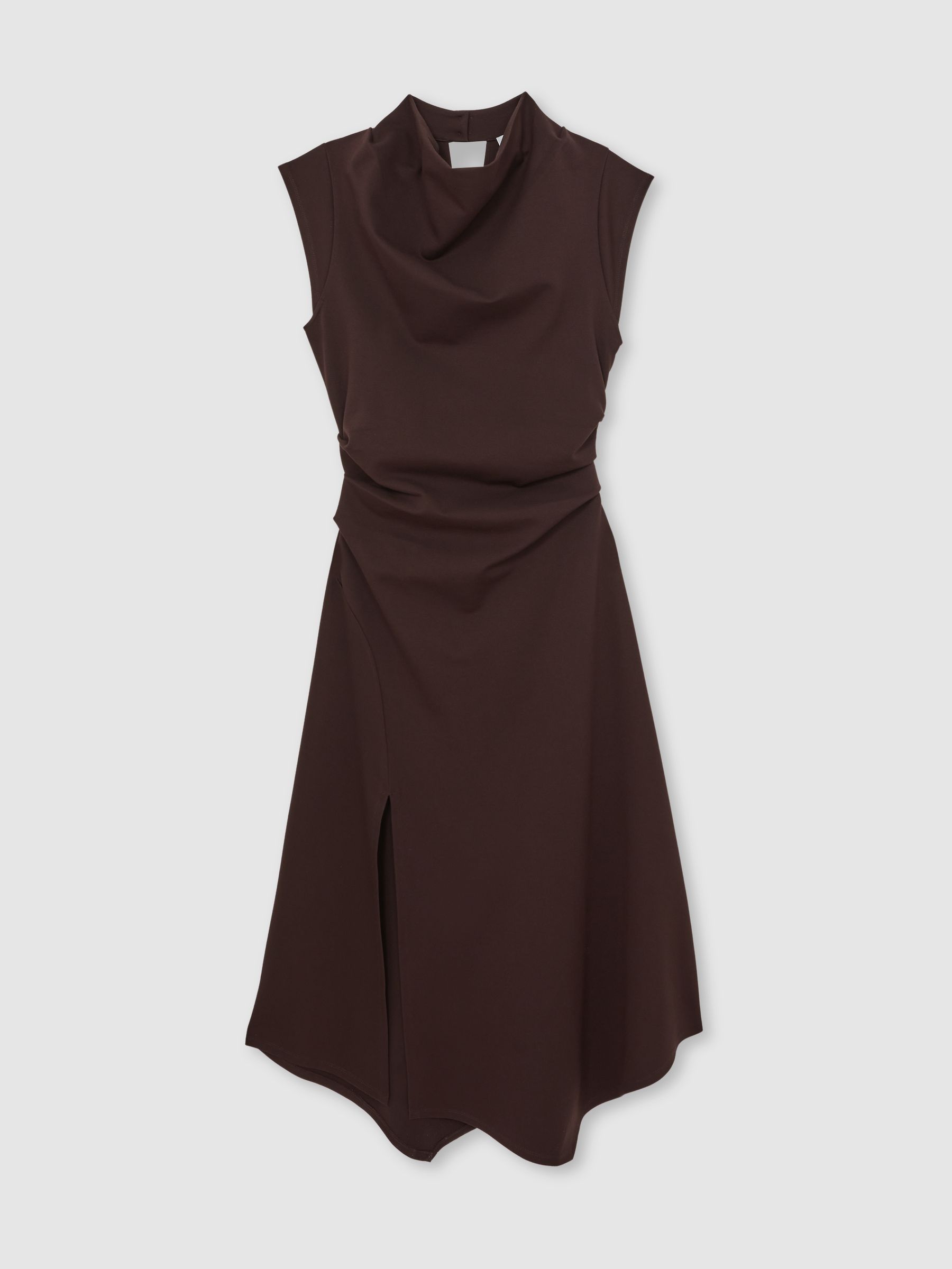 Twill-Jersey Draped Midi Dress in Burgundy - Image 2 of 6