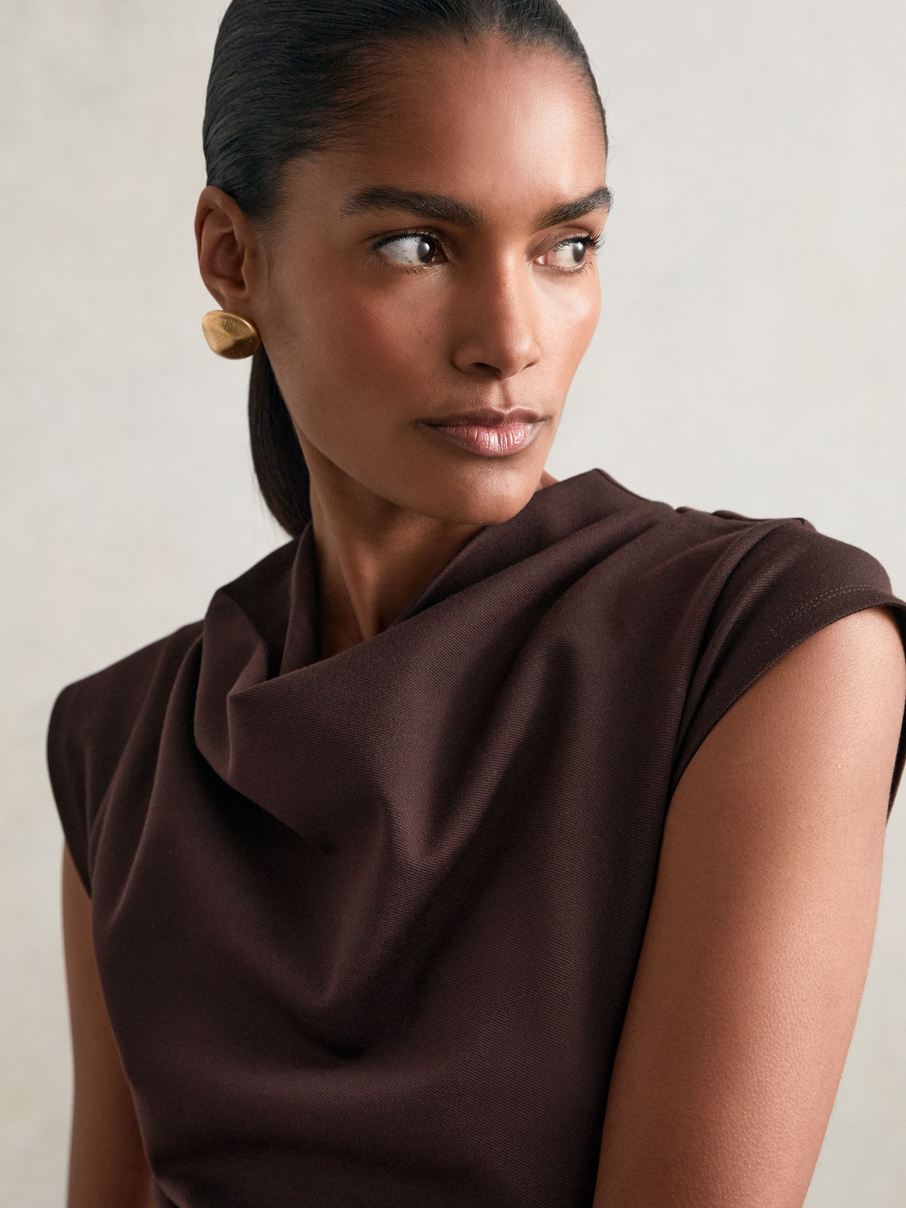 Twill-Jersey Draped Midi Dress in Burgundy - Image 3 of 6