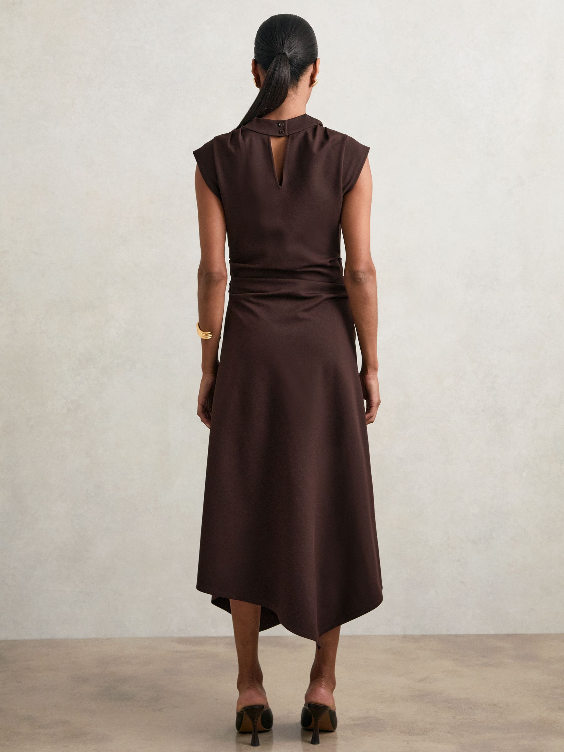 Twill-Jersey Draped Midi Dress in Burgundy - Image 5 of 6