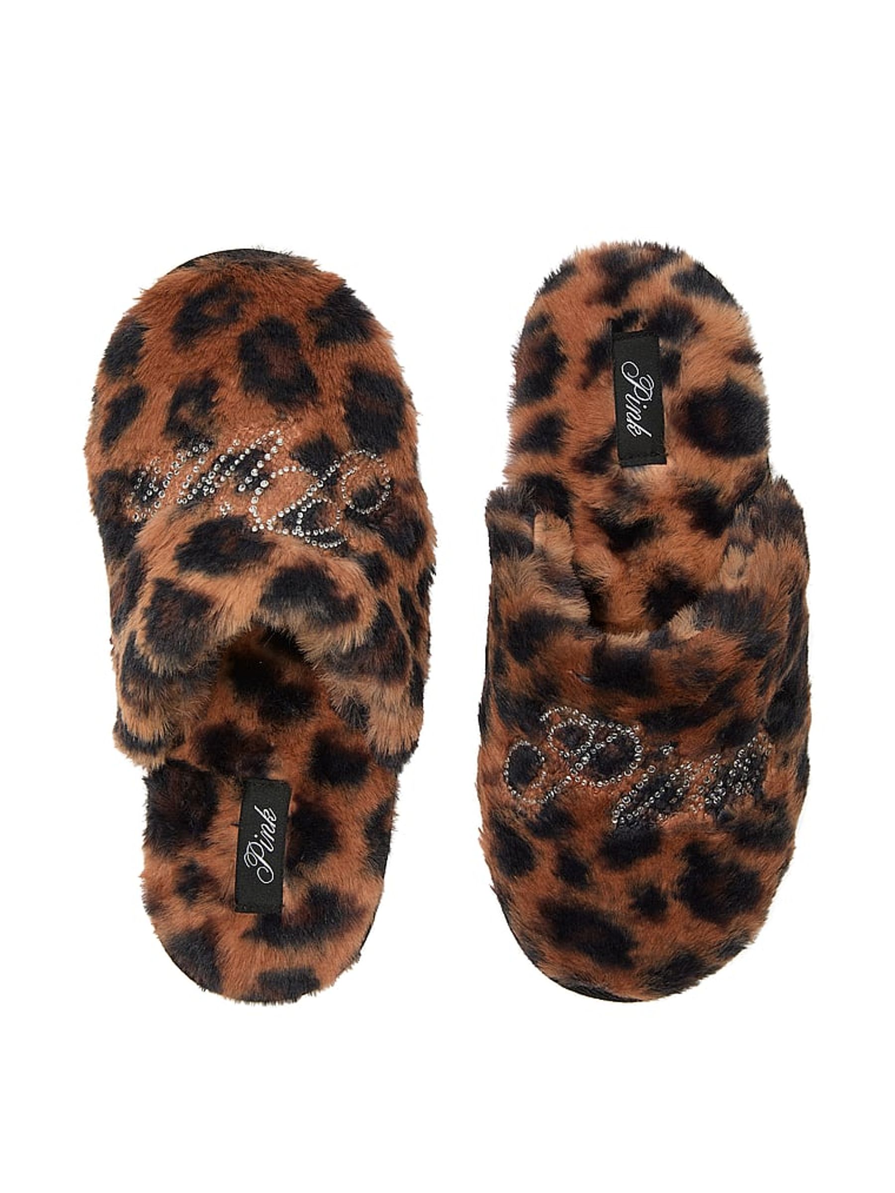 Brown Leopard Faux Fur Slippers - Image 1 of 2