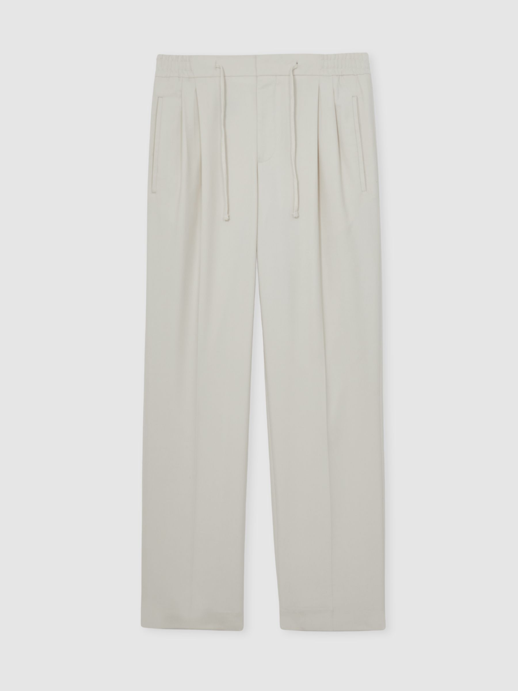 Wide Leg Pleated Drawstring Trousers in Ecru - Image 2 of 6
