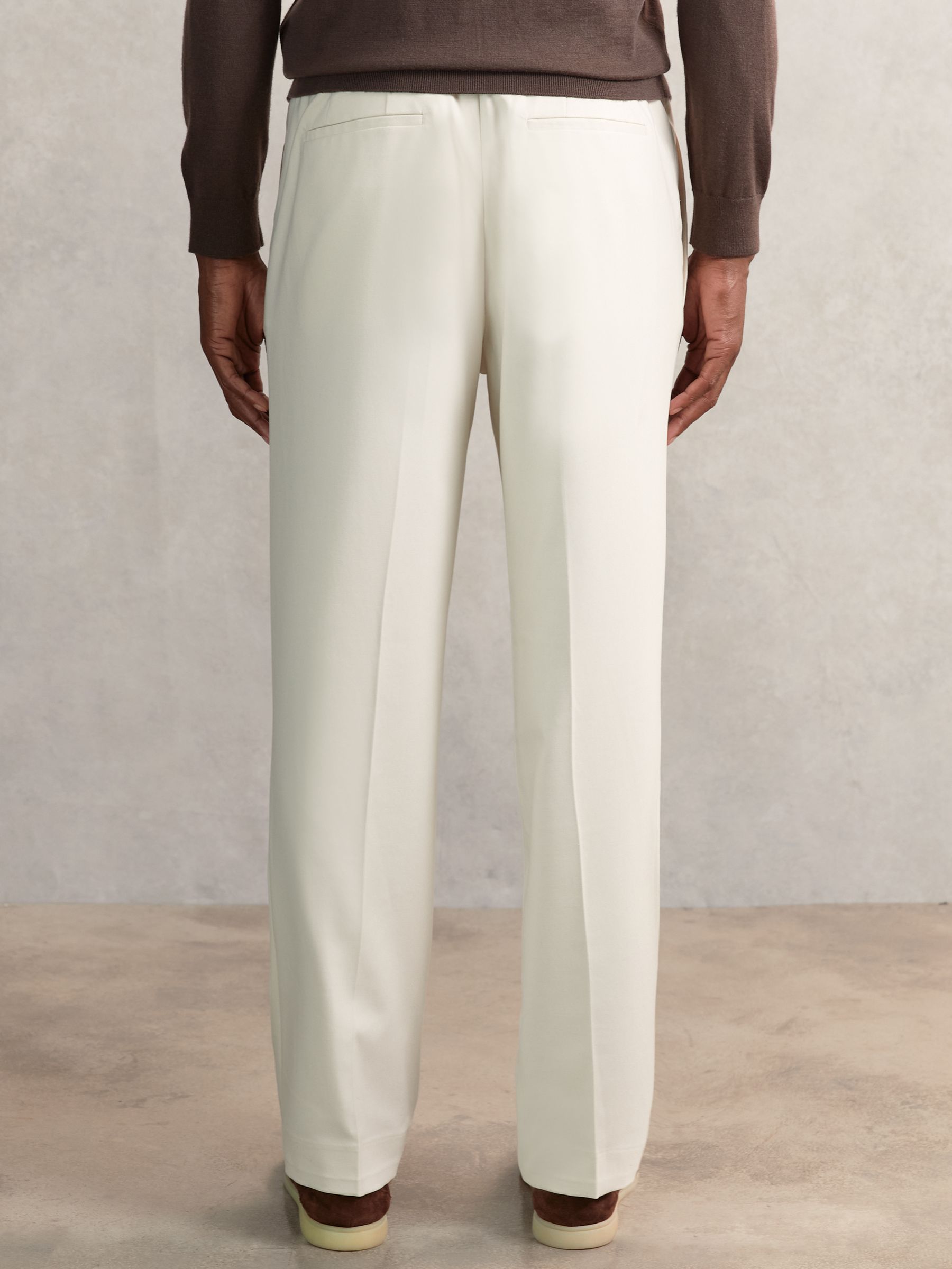Wide Leg Pleated Drawstring Trousers in Ecru - Image 5 of 6