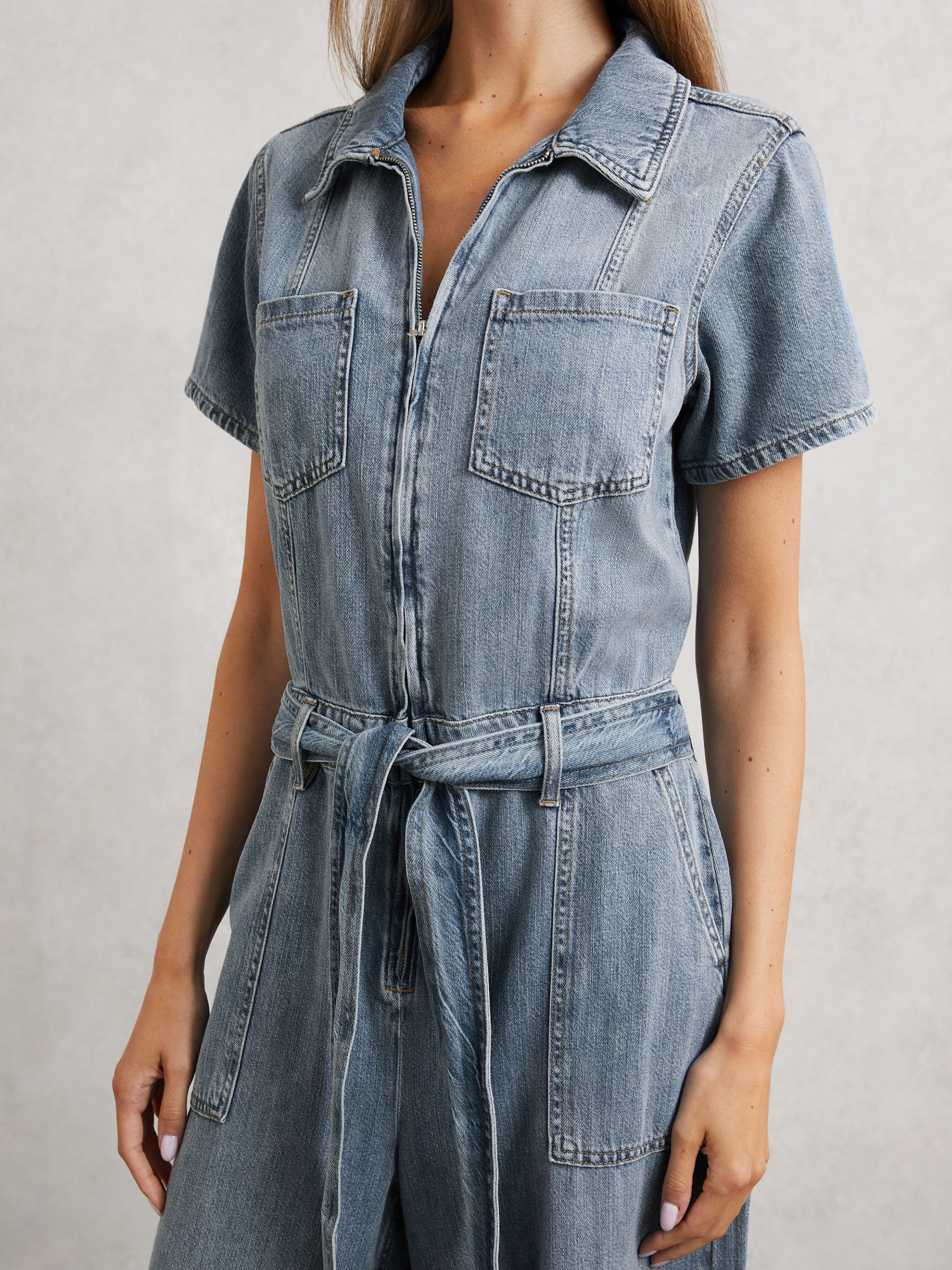Good American Denim Wide-Leg Jumpsuit with Linen in Indigo Blue - image 4