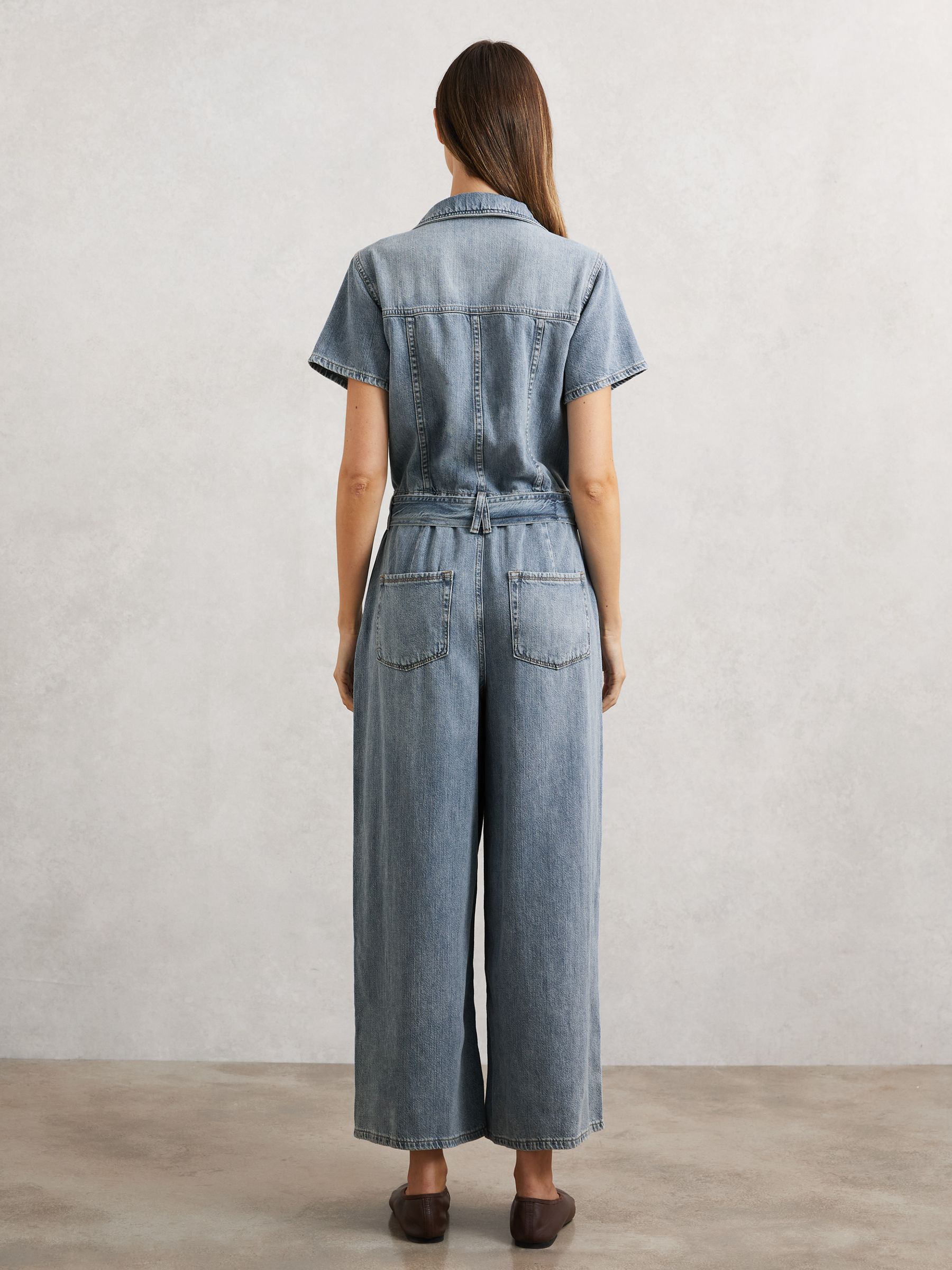 Good American Denim Wide-Leg Jumpsuit with Linen in Indigo Blue - image 3