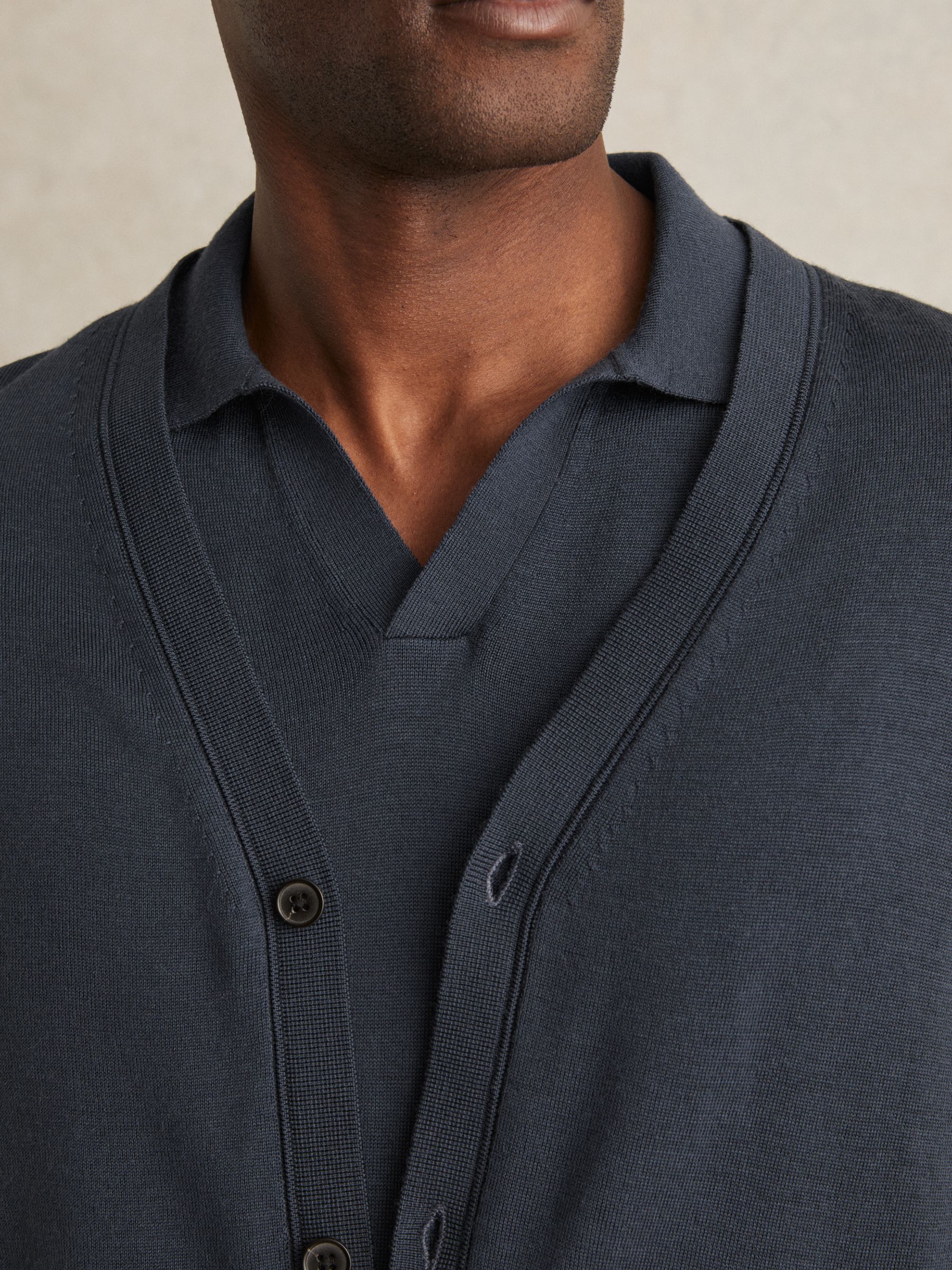 Merino Wool Button-Through Cardigan in Midnight Navy - Image 4 of 6