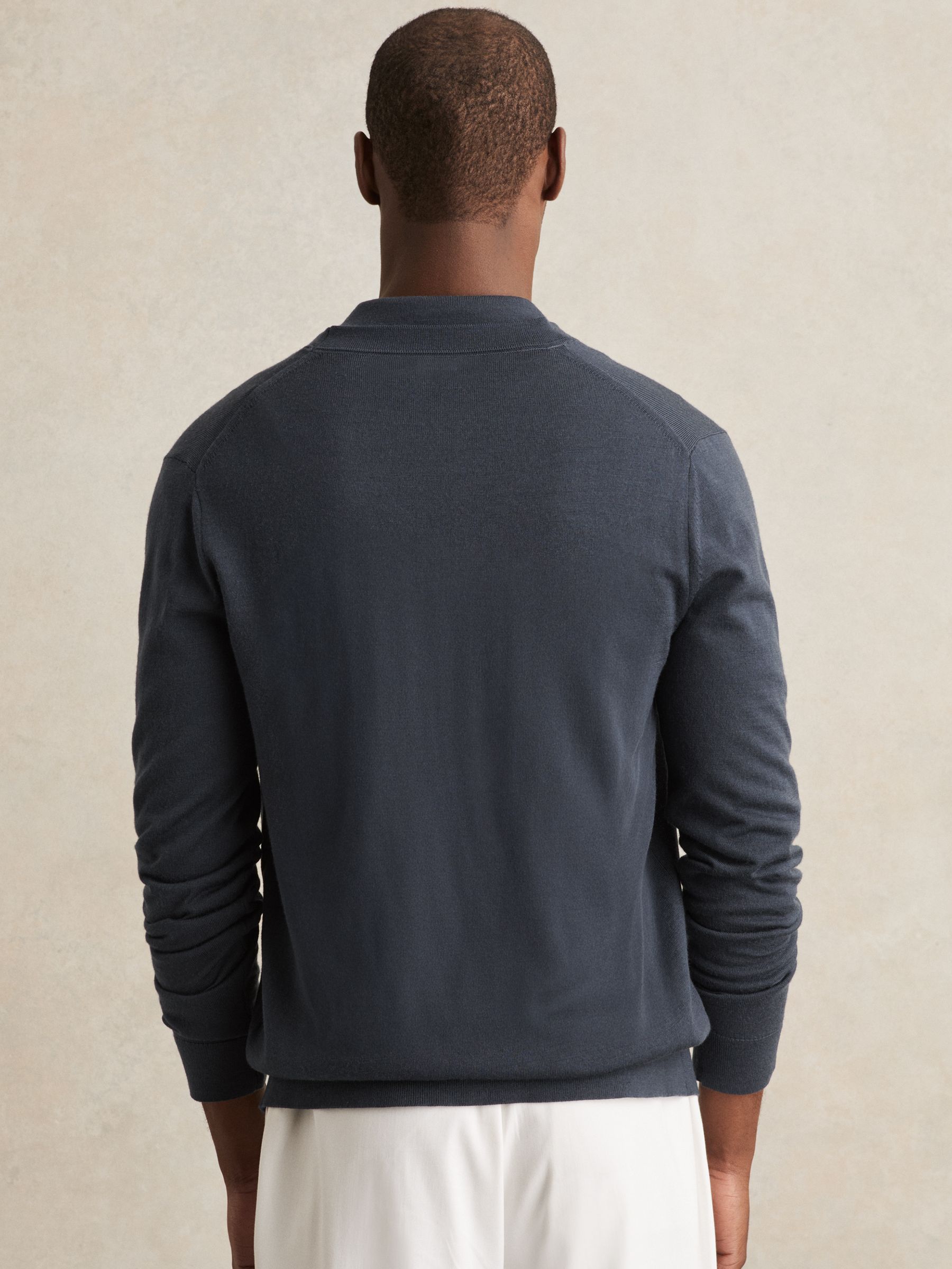 Merino Wool Button-Through Cardigan in Midnight Navy - Image 5 of 6