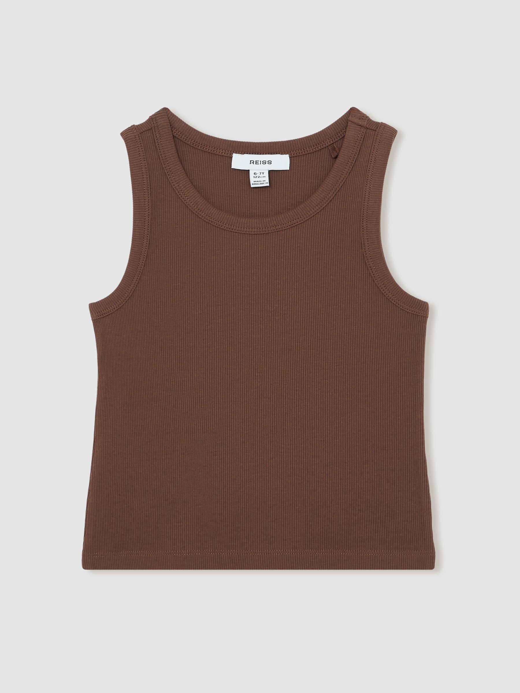 3-9 yrs Stretch-Cotton Ribbed Vest in Chocolate - Image 1 of 4