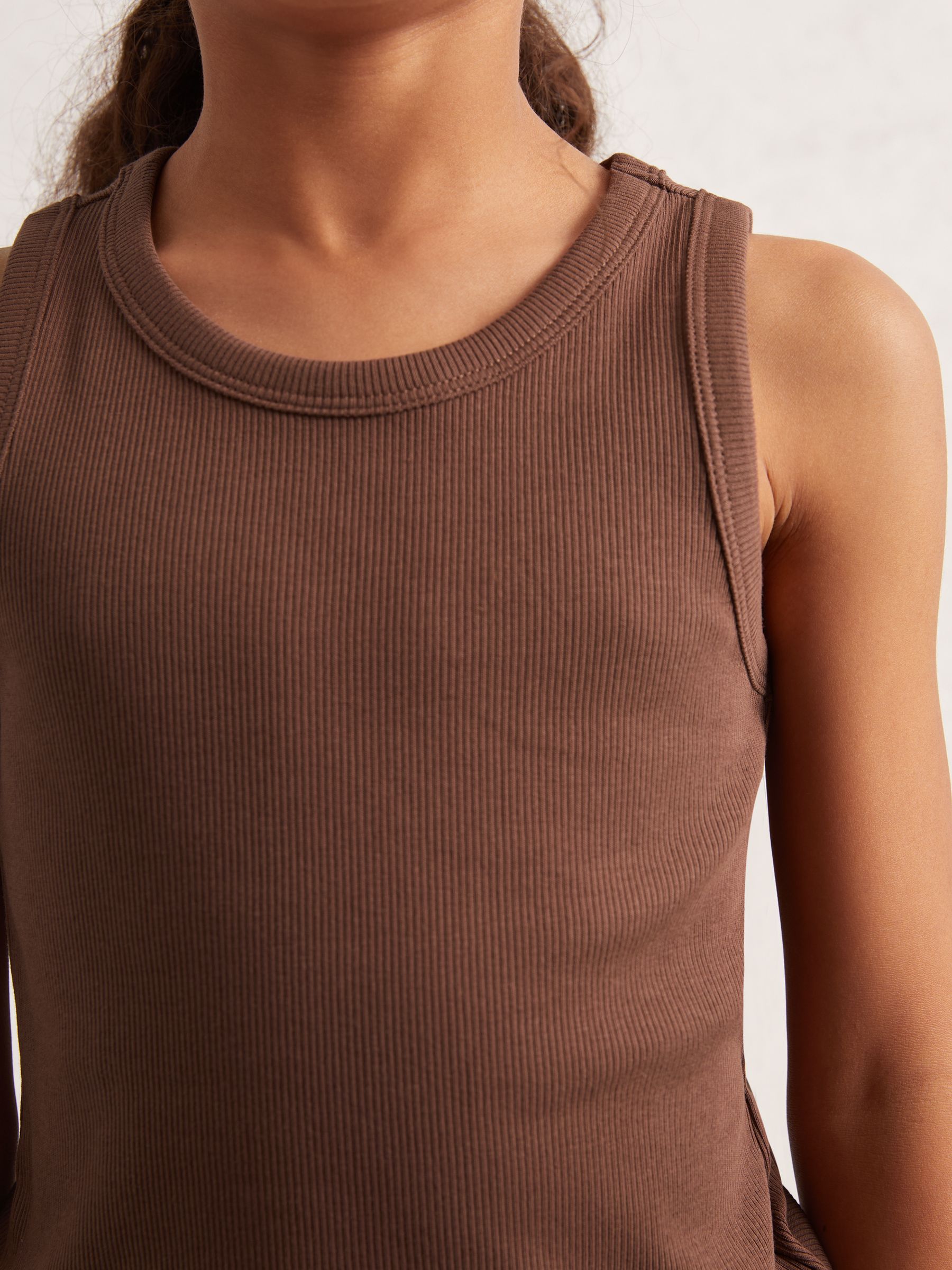3-9 yrs Stretch-Cotton Ribbed Vest in Chocolate - Image 3 of 4