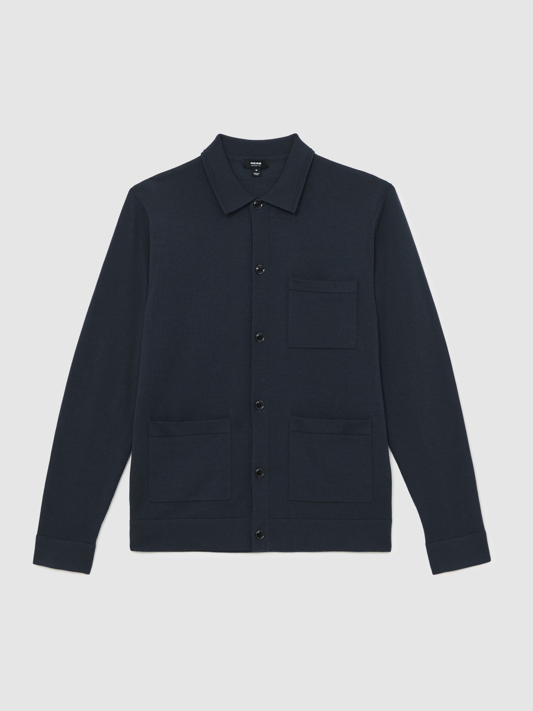 Merino Wool Button-Through Shirt in Midnight Navy - Image 2 of 5