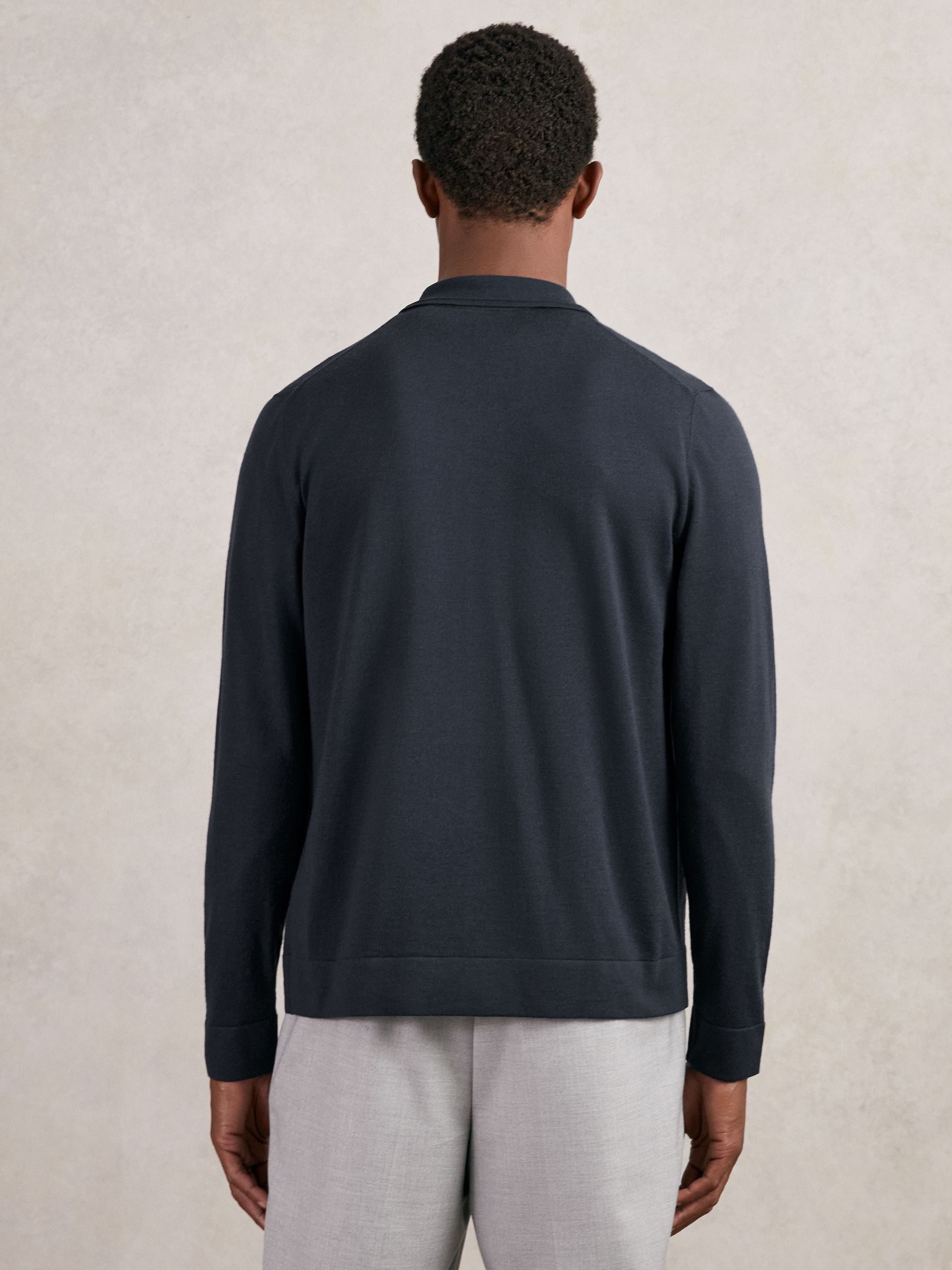 Merino Wool Button-Through Shirt in Midnight Navy - Image 4 of 5