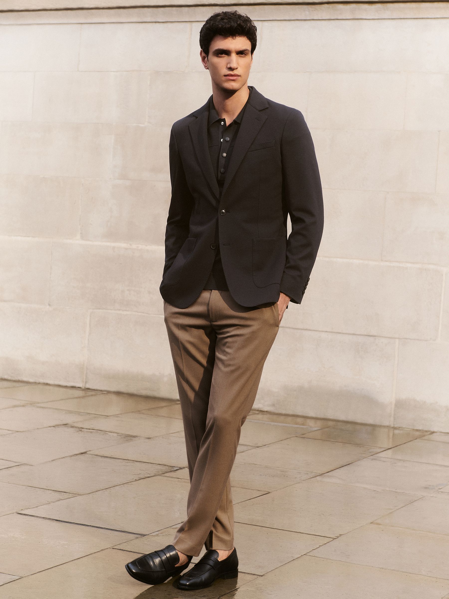 Stretch Slim Fit Drawstring Trousers in Camel - Image 1 of 7