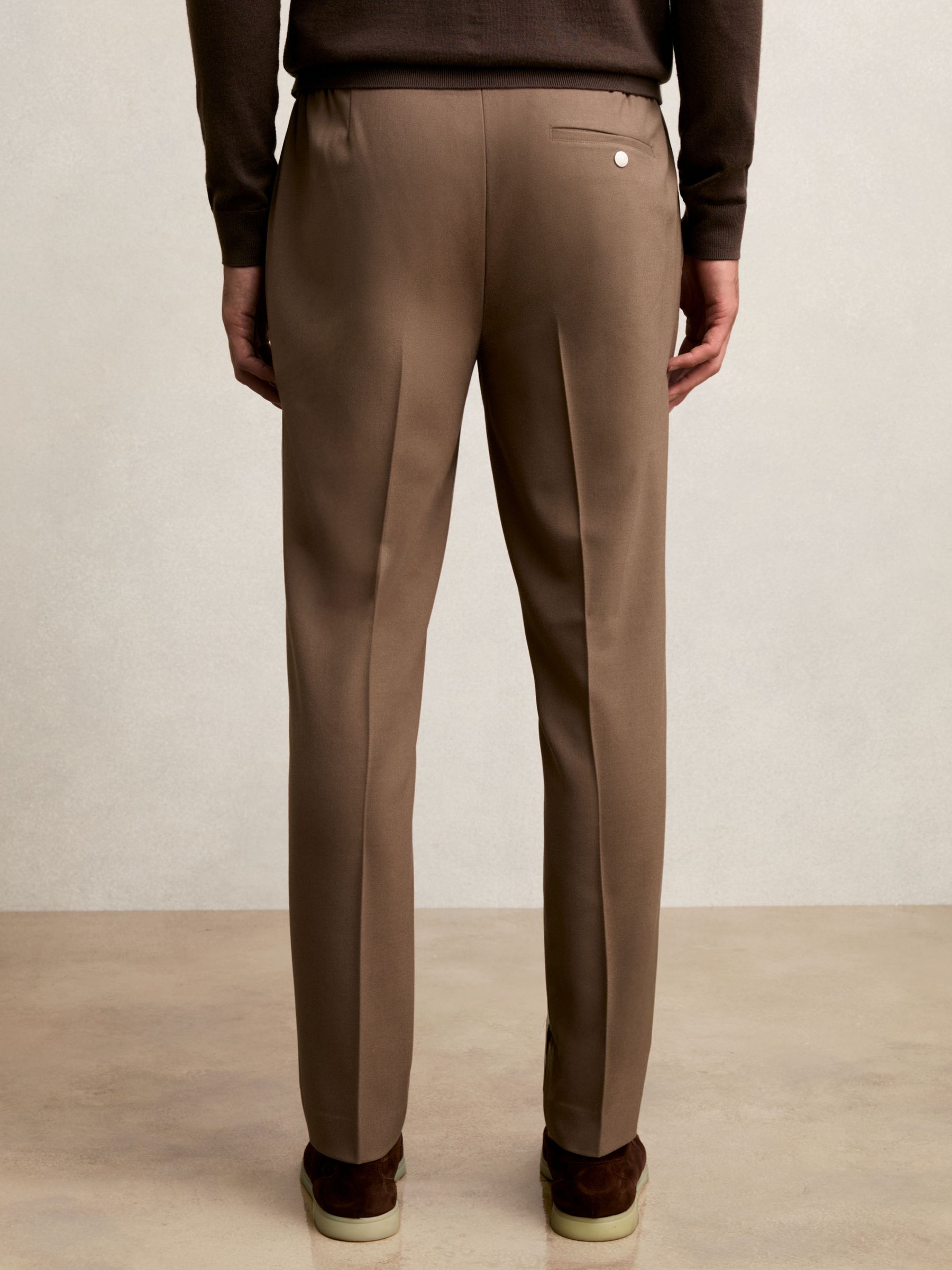 Stretch Slim Fit Drawstring Trousers in Camel - Image 5 of 7