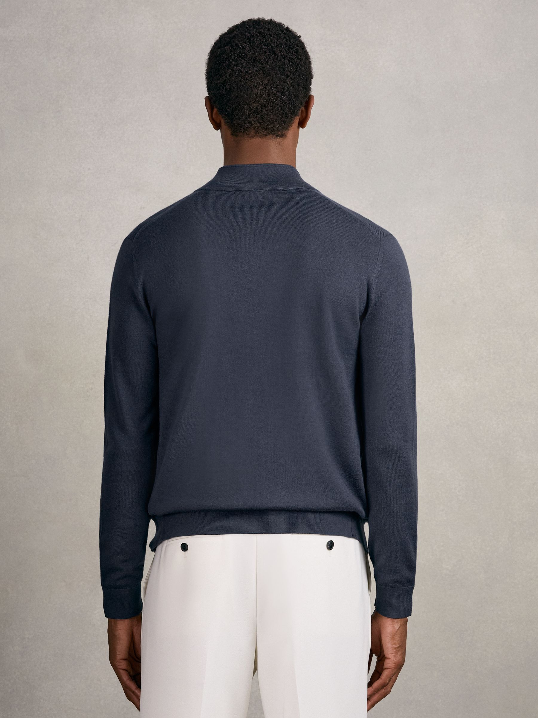 Merino Wool Zip Through Cardigan in Midnight Navy - Image 5 of 6