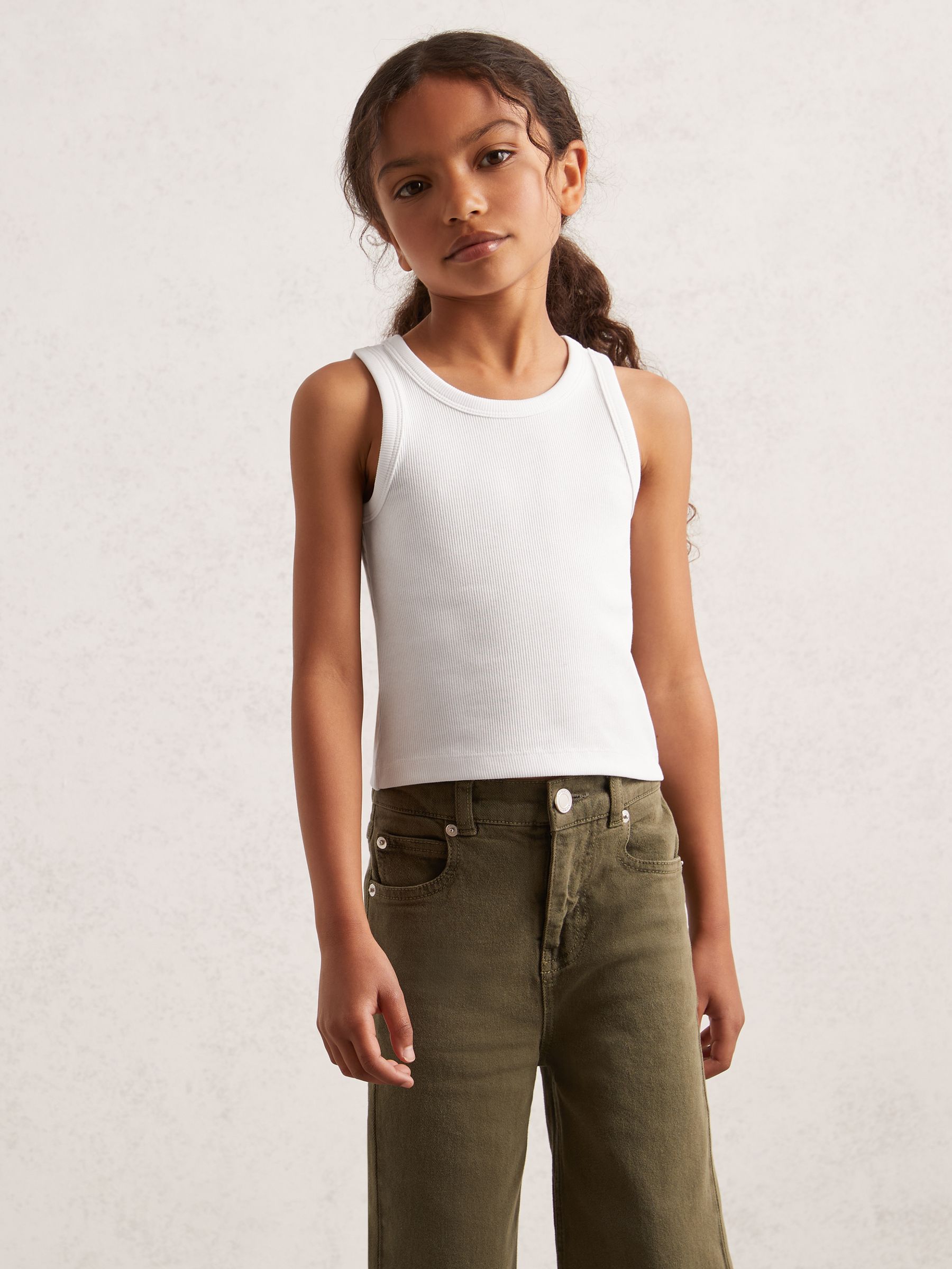 3-9 yrs Stretch-Cotton Ribbed Vest in Ivory - Image 3 of 4