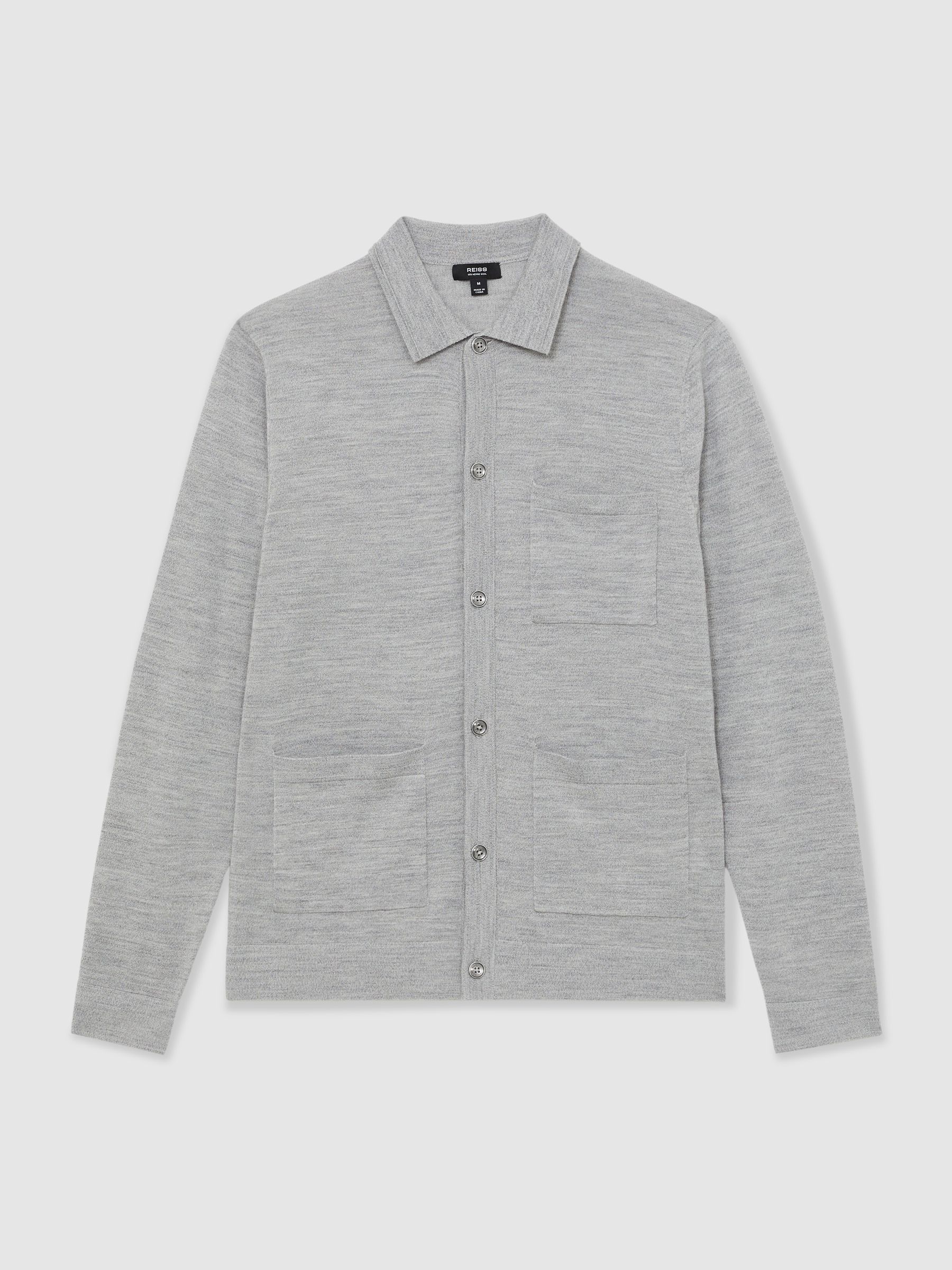Merino Wool Button-Through Shirt in Soft Grey Mouline - Image 2 of 6
