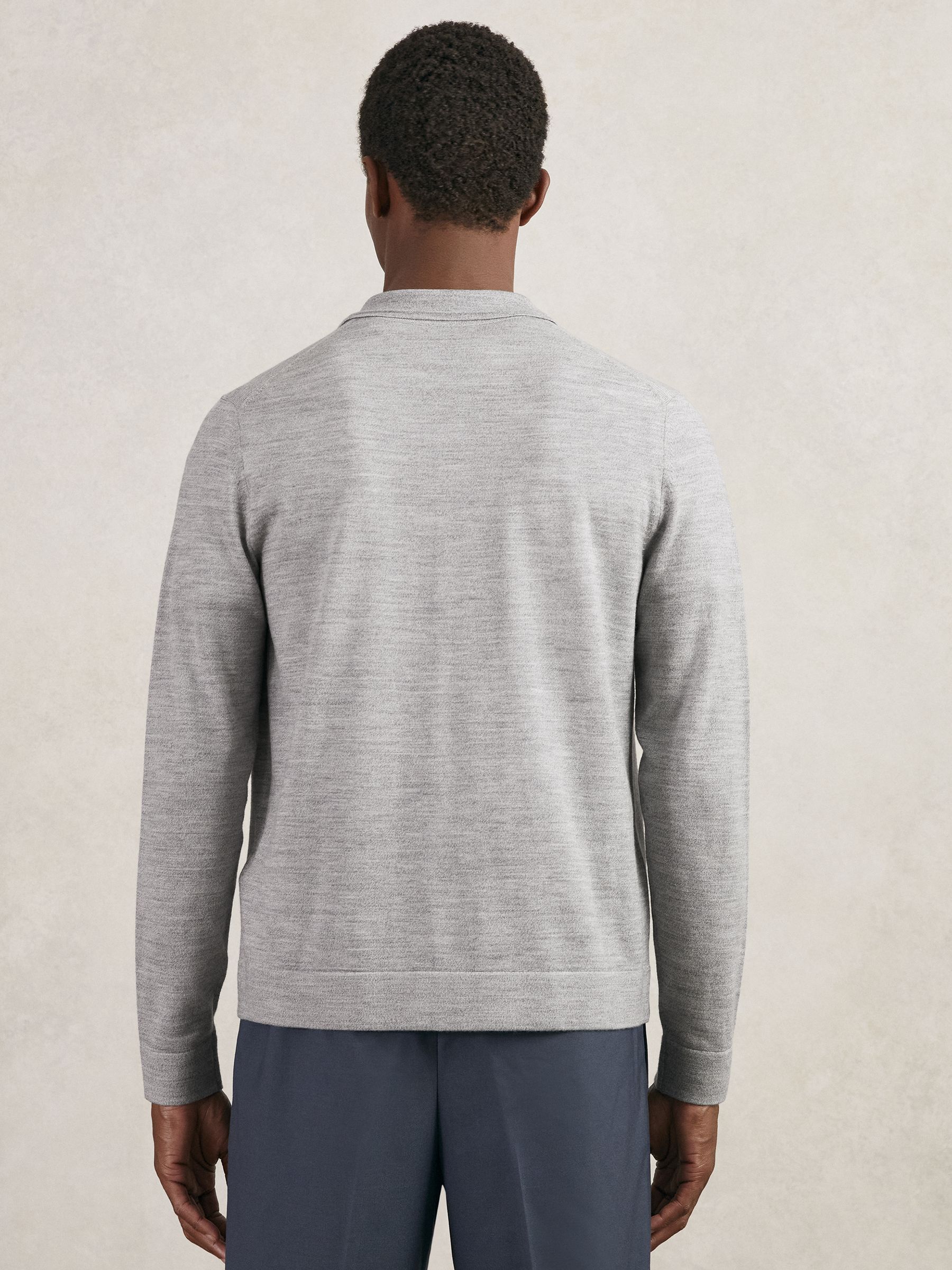 Merino Wool Button-Through Shirt in Soft Grey Mouline - Image 4 of 6