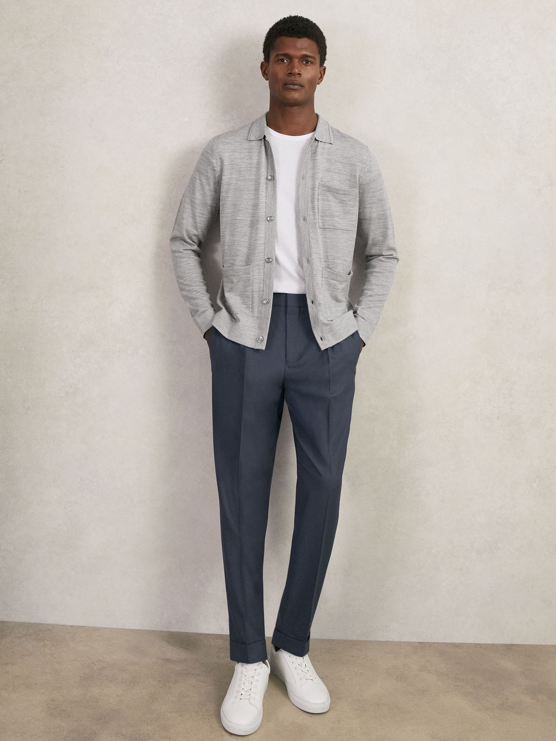 Merino Wool Button-Through Shirt in Soft Grey Mouline - Image 5 of 6