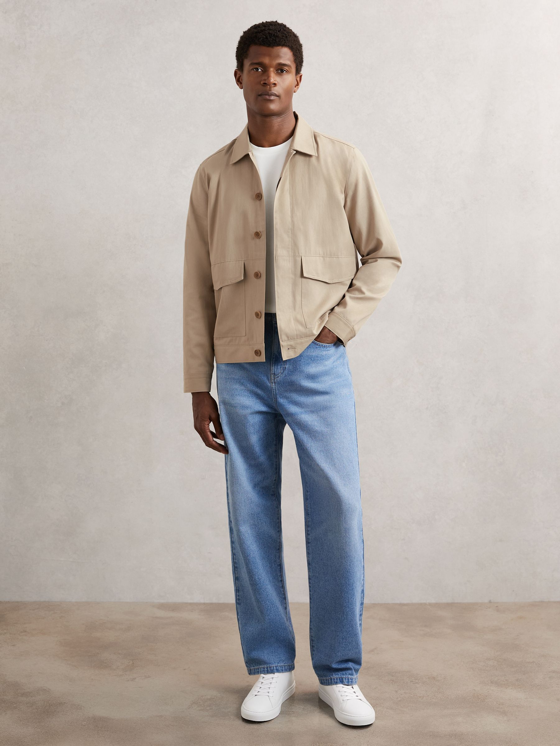 Paige Flap Pocket Worker Jacket in Beige - Image 4 of 7