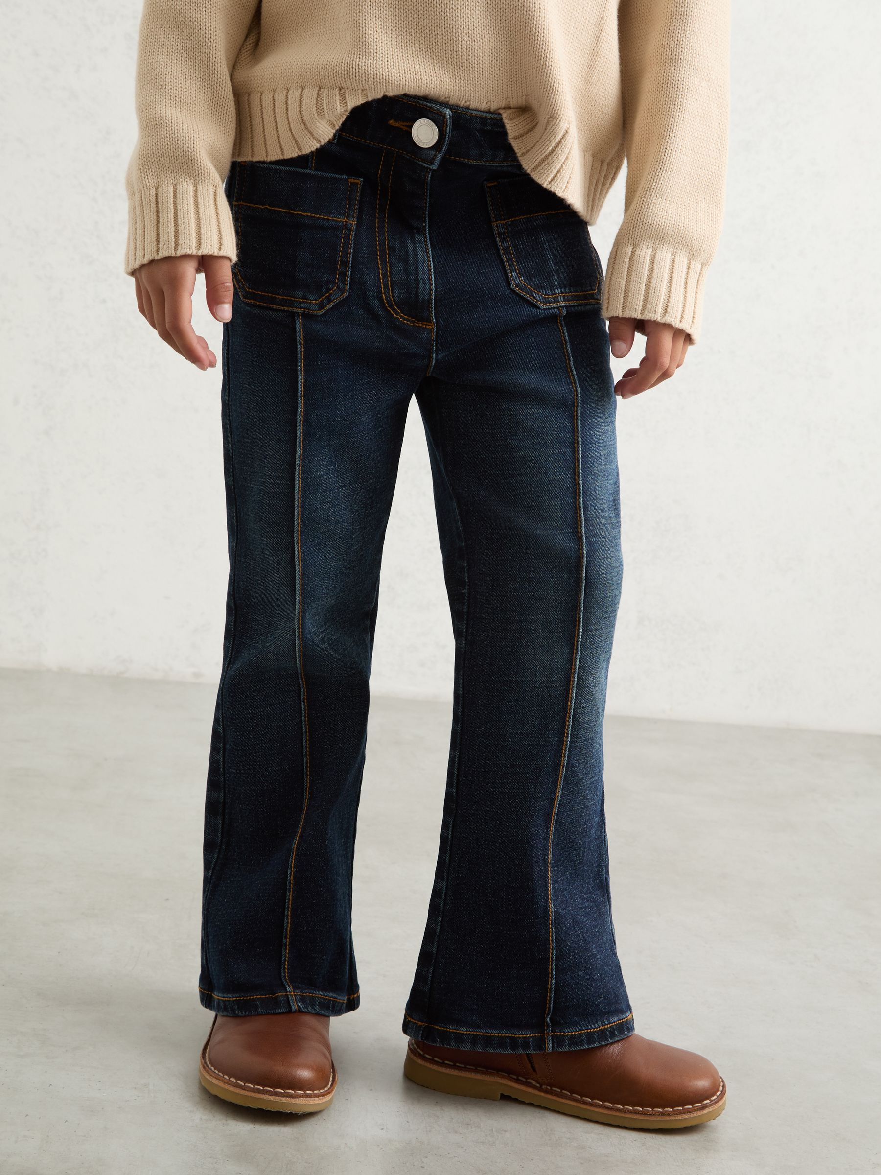 3-9 yrs Patch-Pocket Flared Jeans in Blue - Image 1 of 4 3-9 yrs Patch-Pocket Flared Jeans in Blue - Image 1 of 4