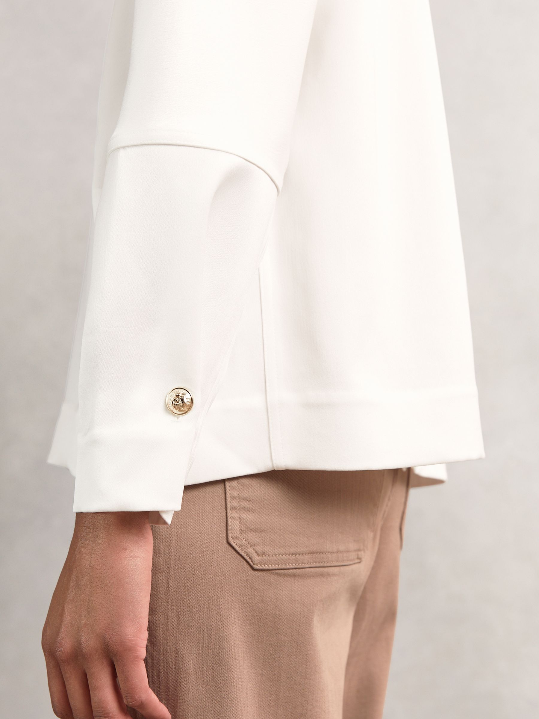 Satin Button-Back Long-Sleeve Top in Ivory - image 5
