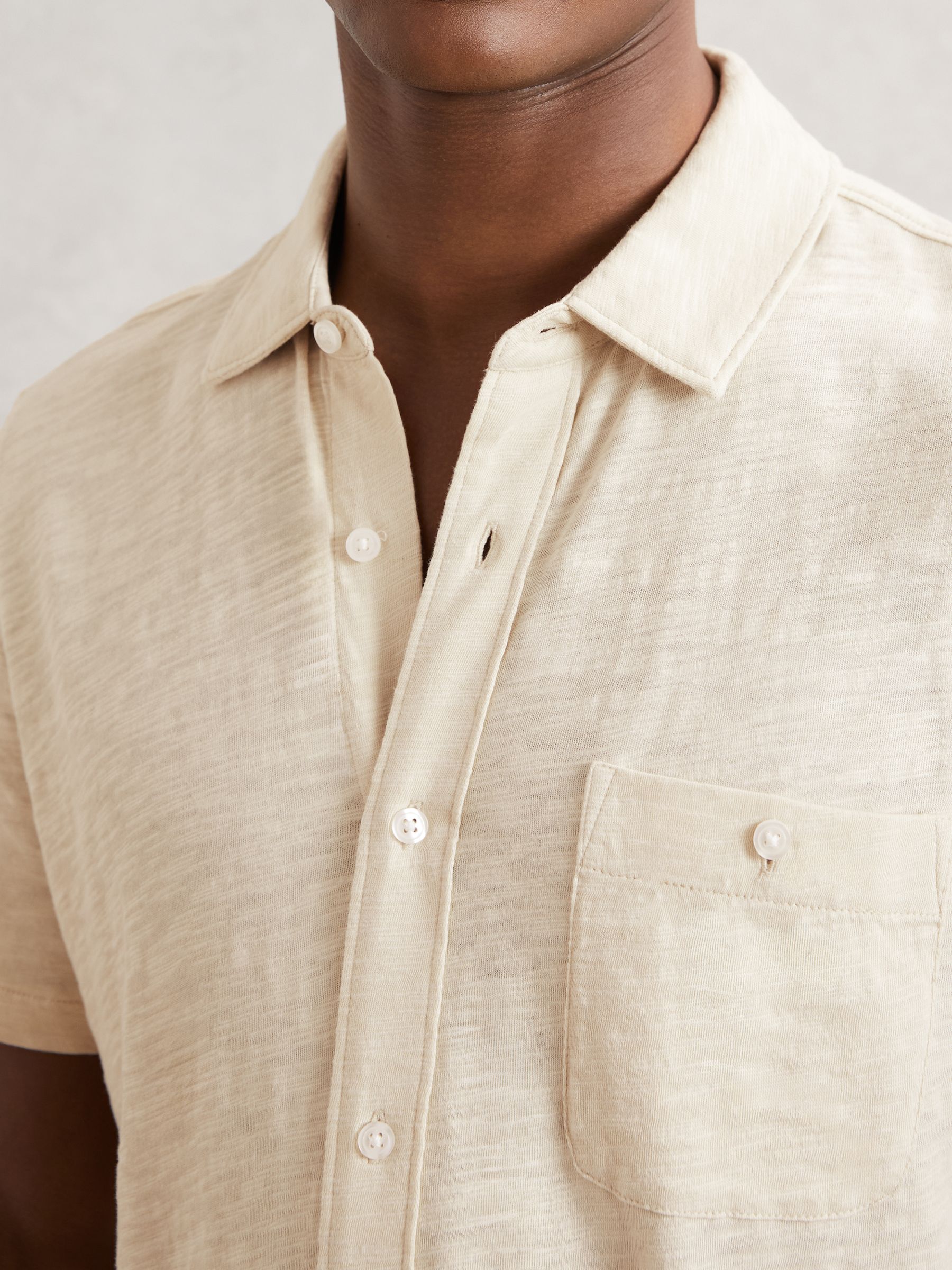 Paige Cotton Short-Sleeve Jersey Shirt in Cream - Image 1 of 6 Paige Cotton Short-Sleeve Jersey Shirt in Cream - Image 1 of 6