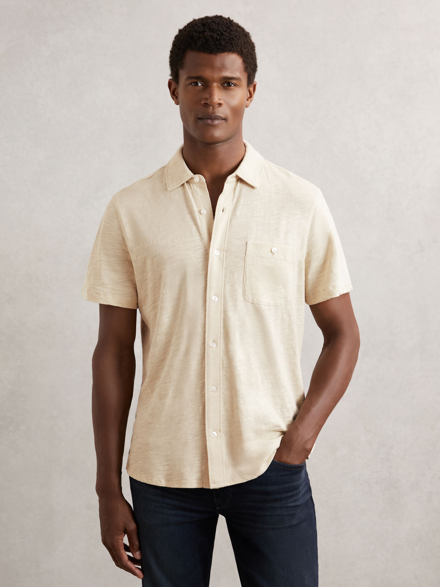Paige Cotton Short-Sleeve Jersey Shirt in Cream - Image 3 of 6