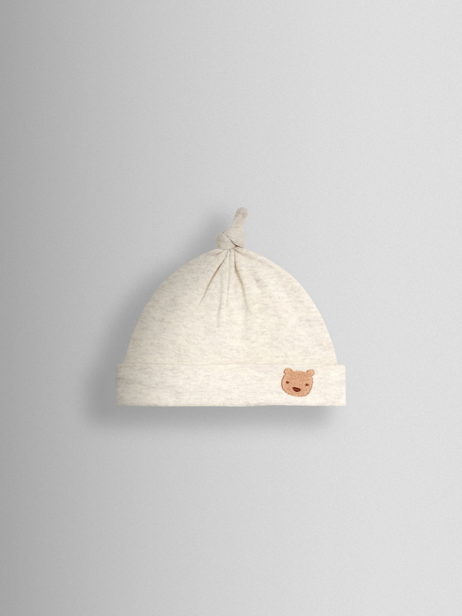 Natural Bear Embroidered Baby Hat - Image 1 of 3 Natural Bear Embroidered Baby Hat - Image 1 of 3