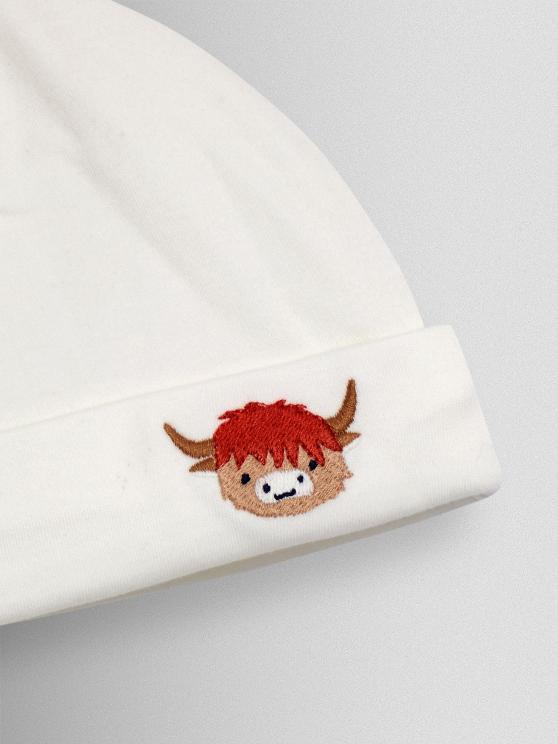 Cream Highland Cow Embroidered Baby Hat - Image 3 of 3