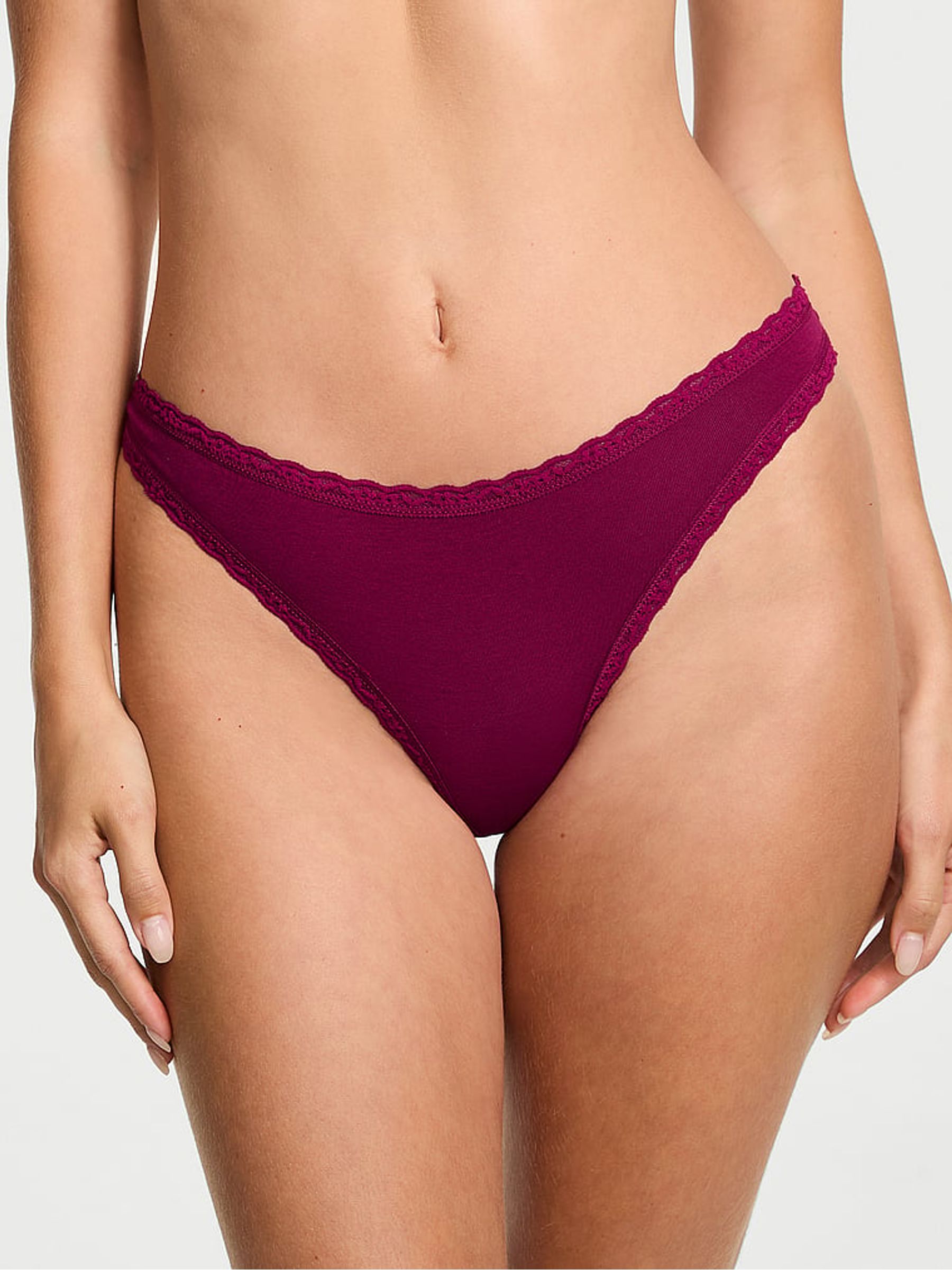 Fresh Jam Purple Thong Cotton Lace Waist Knickers - Image 1 of 3