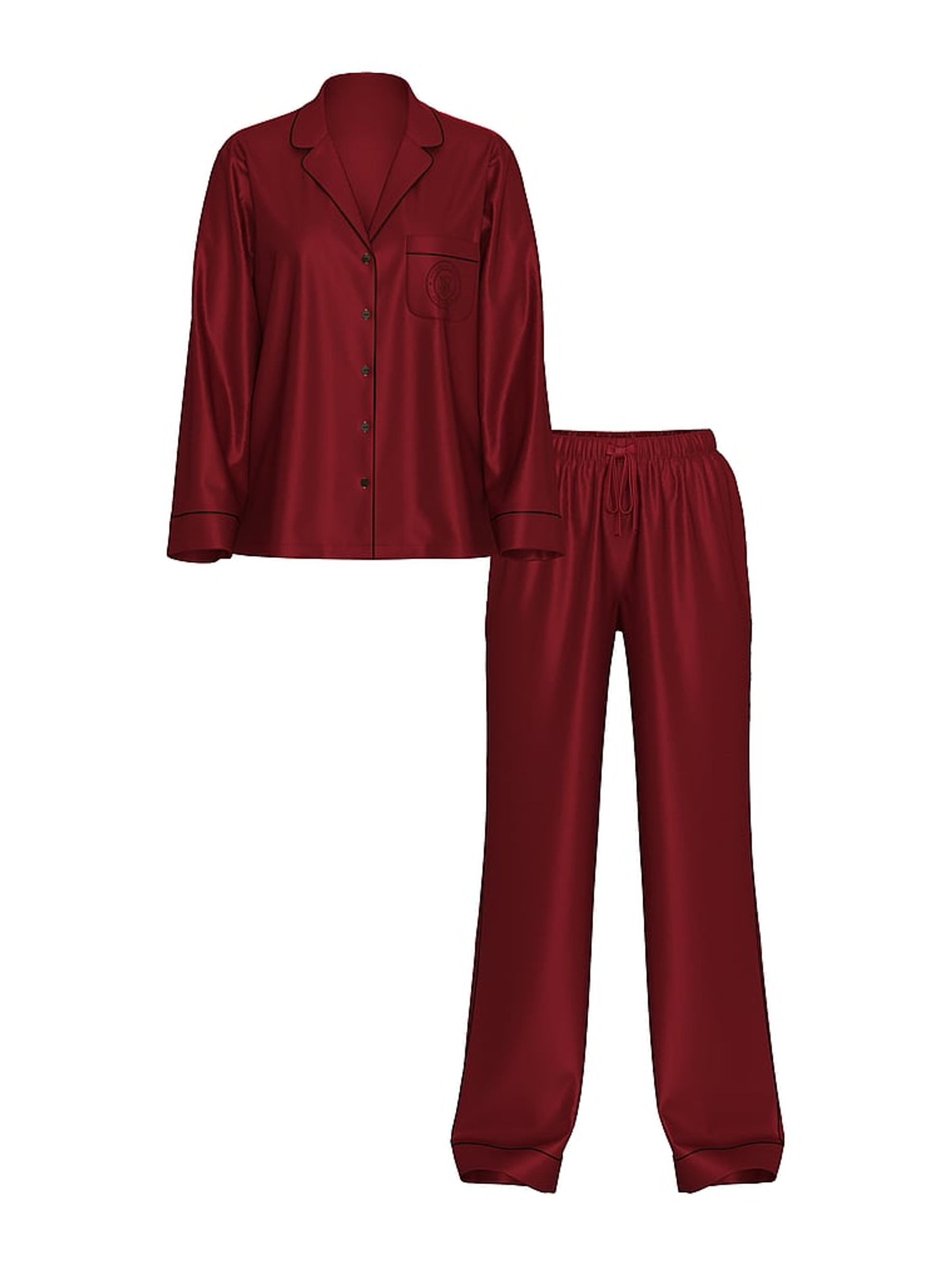 Sangria Red Stripe Jacquard Satin Long Pyjamas Set - Image 3 of 4