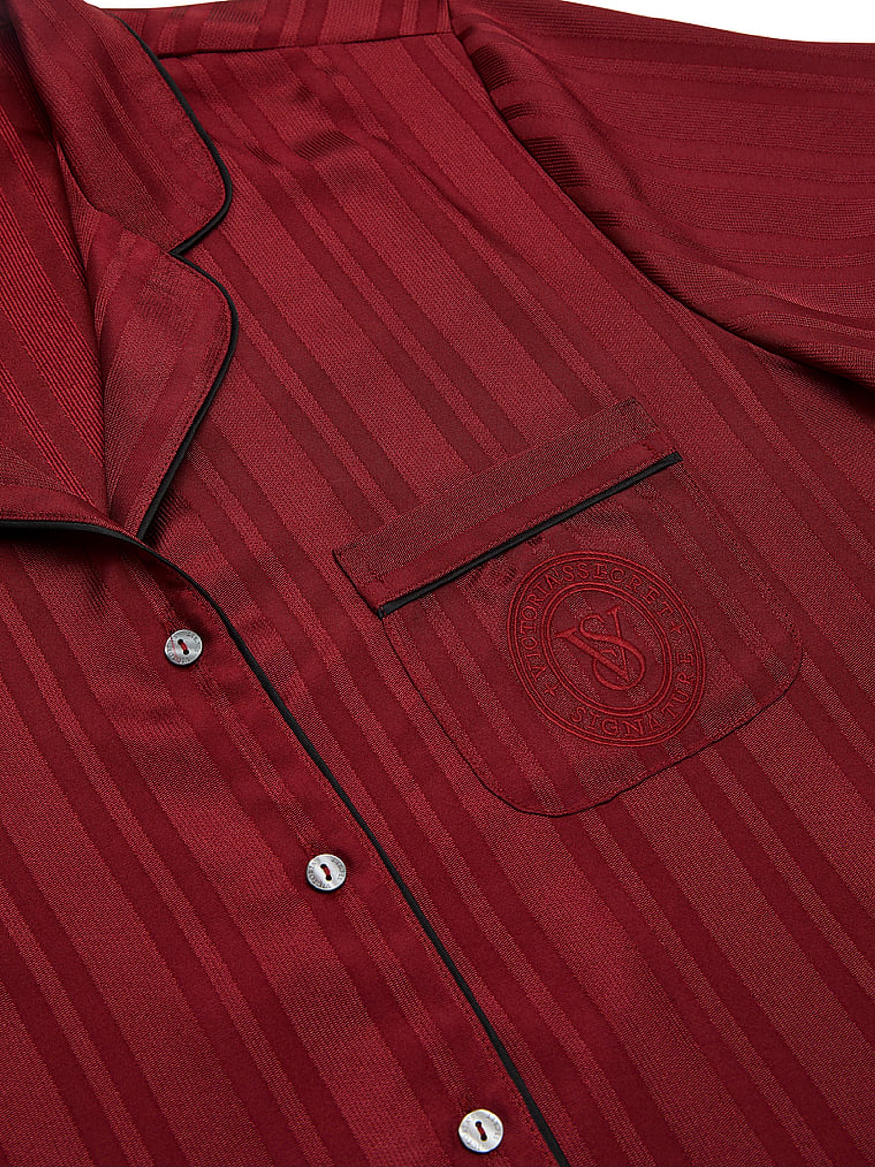 Sangria Red Stripe Jacquard Satin Long Pyjamas Set - Image 3 of 3 Sangria Red Stripe Jacquard Satin Long Pyjamas Set - Image 3 of 3