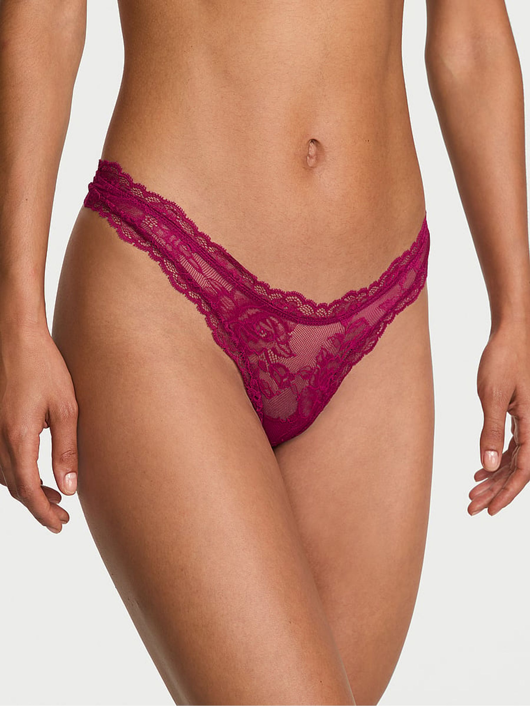 Fresh Jam Purple Thong Rose Lace Knickers - Image 1 of 2