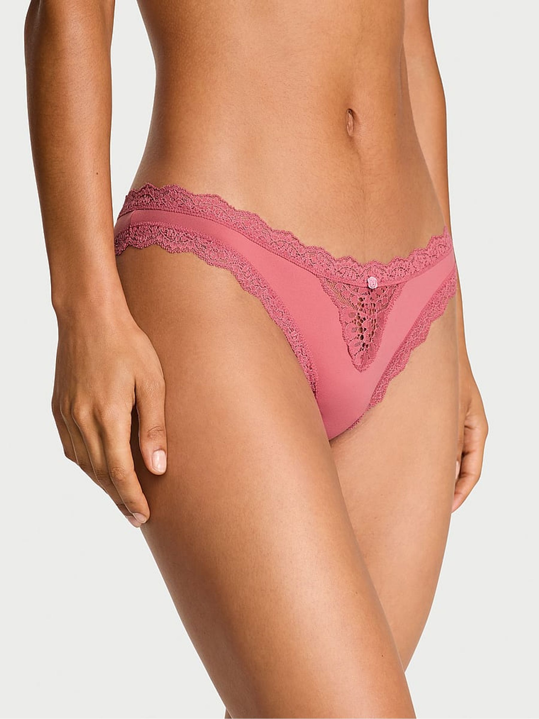 Seductive Rose Pink Lace Trim Bikini Knickers - Image 1 of 3